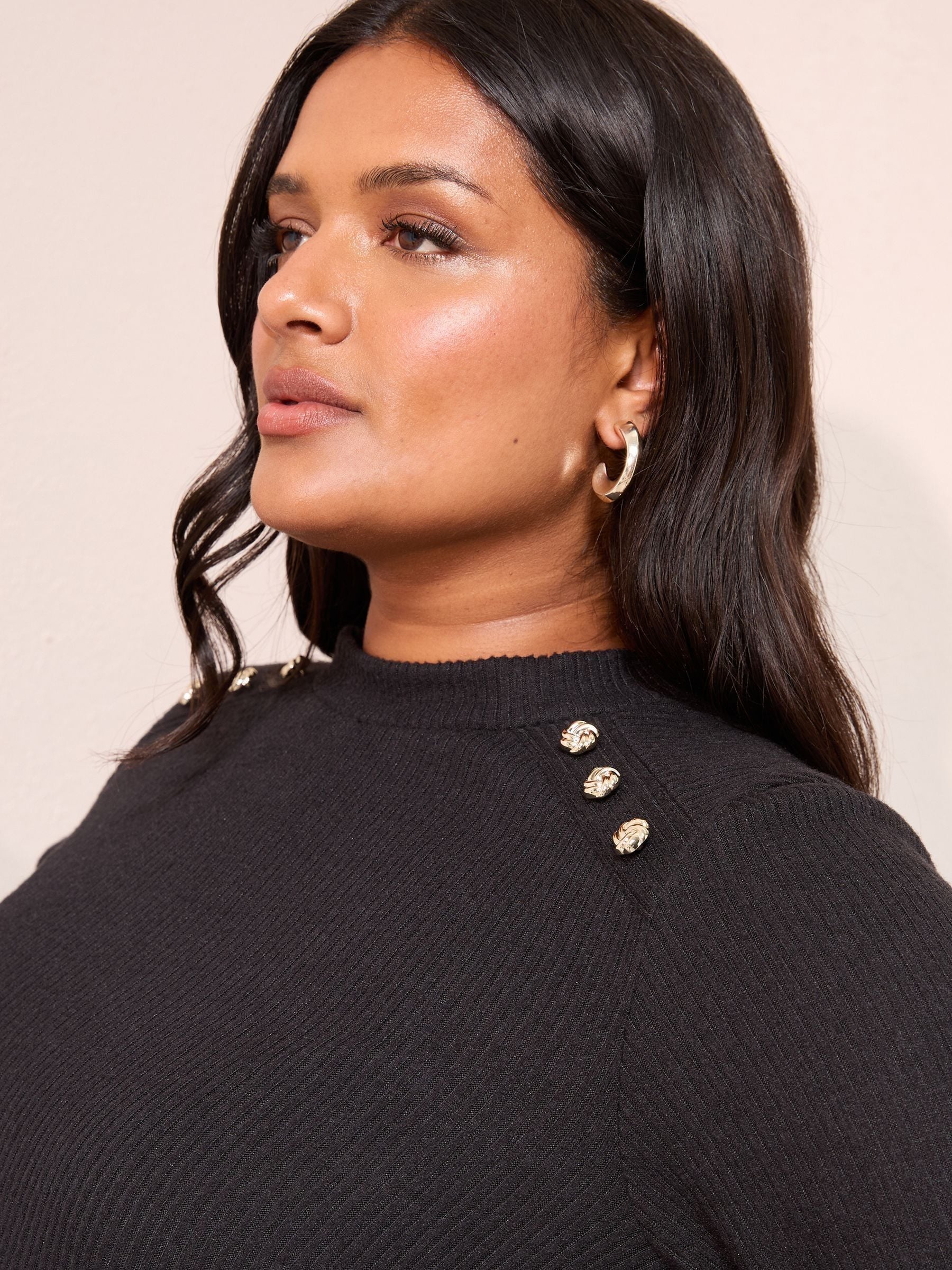 Friends Like These Black Curve Long Sleeve Belted Cosy Midi Dress