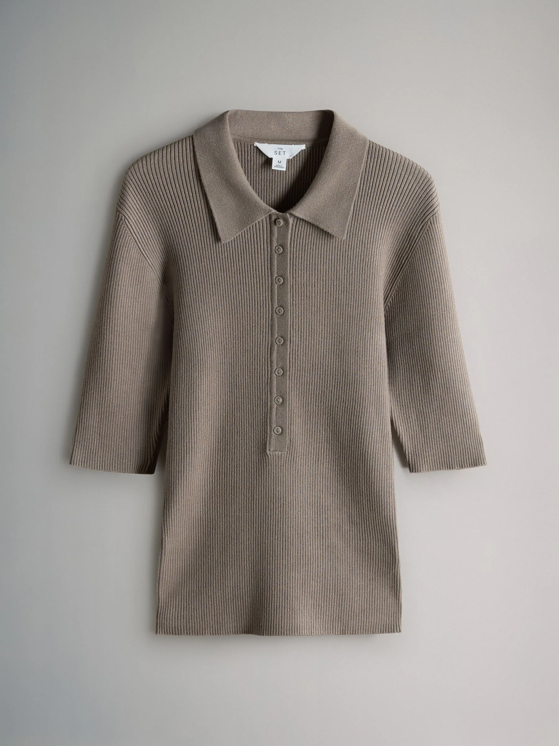 The Set 3 Pack Knitted Ribbed Polo Tops Brown/Neutral/Blue