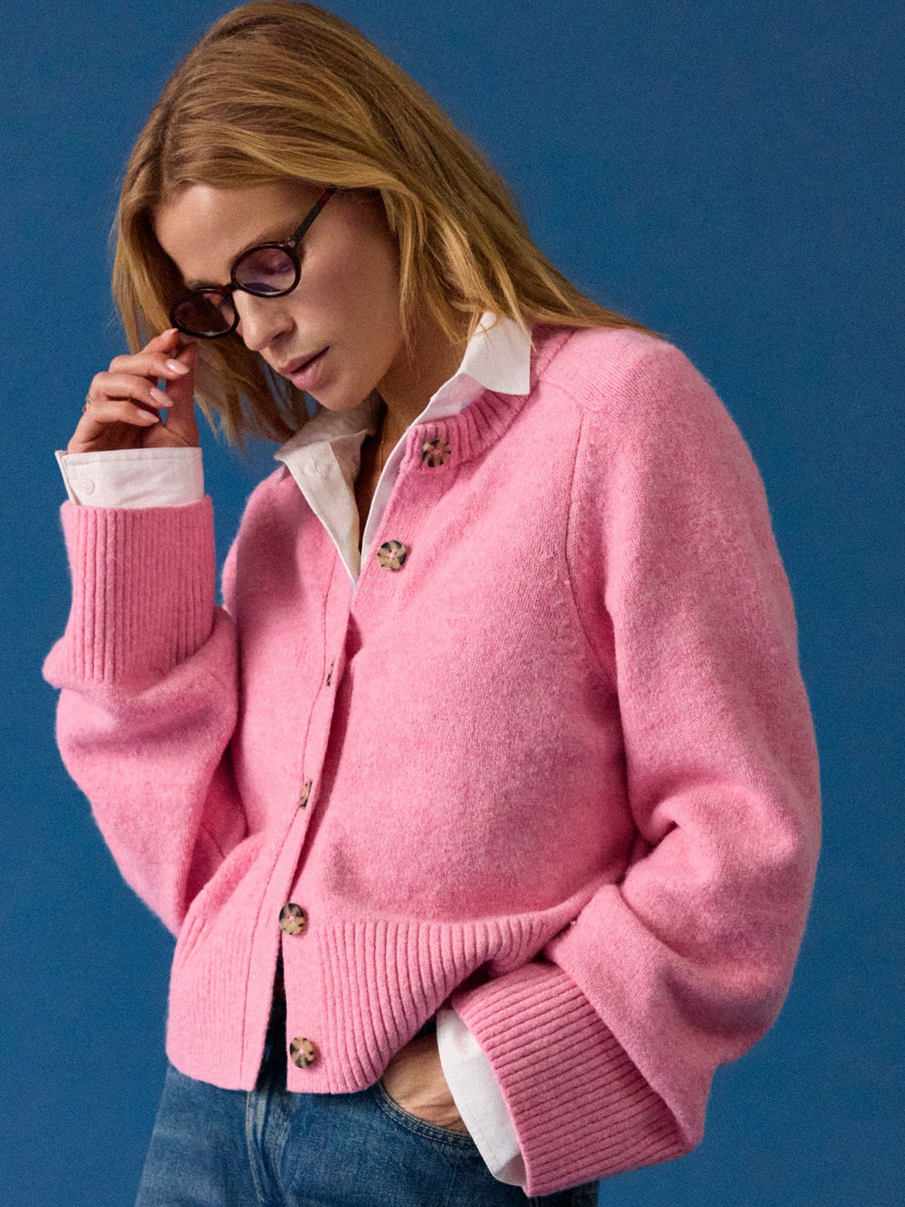 Joules Pink Relaxed Knitted Round Neck Button Through Cardigan