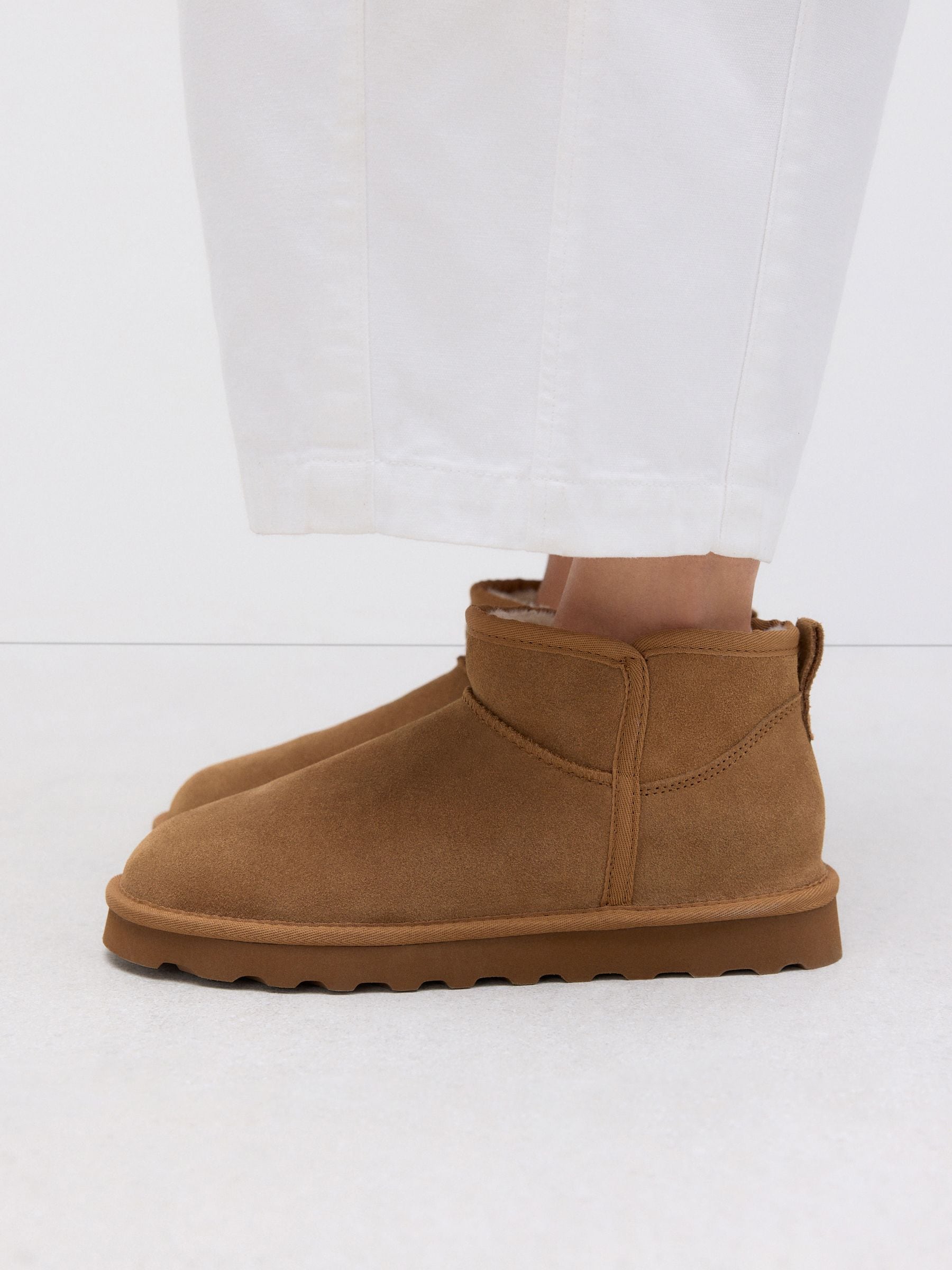 Tan Brown Suede Extra Wide Fit Water Repellent Faux Fur Ankle Boots
