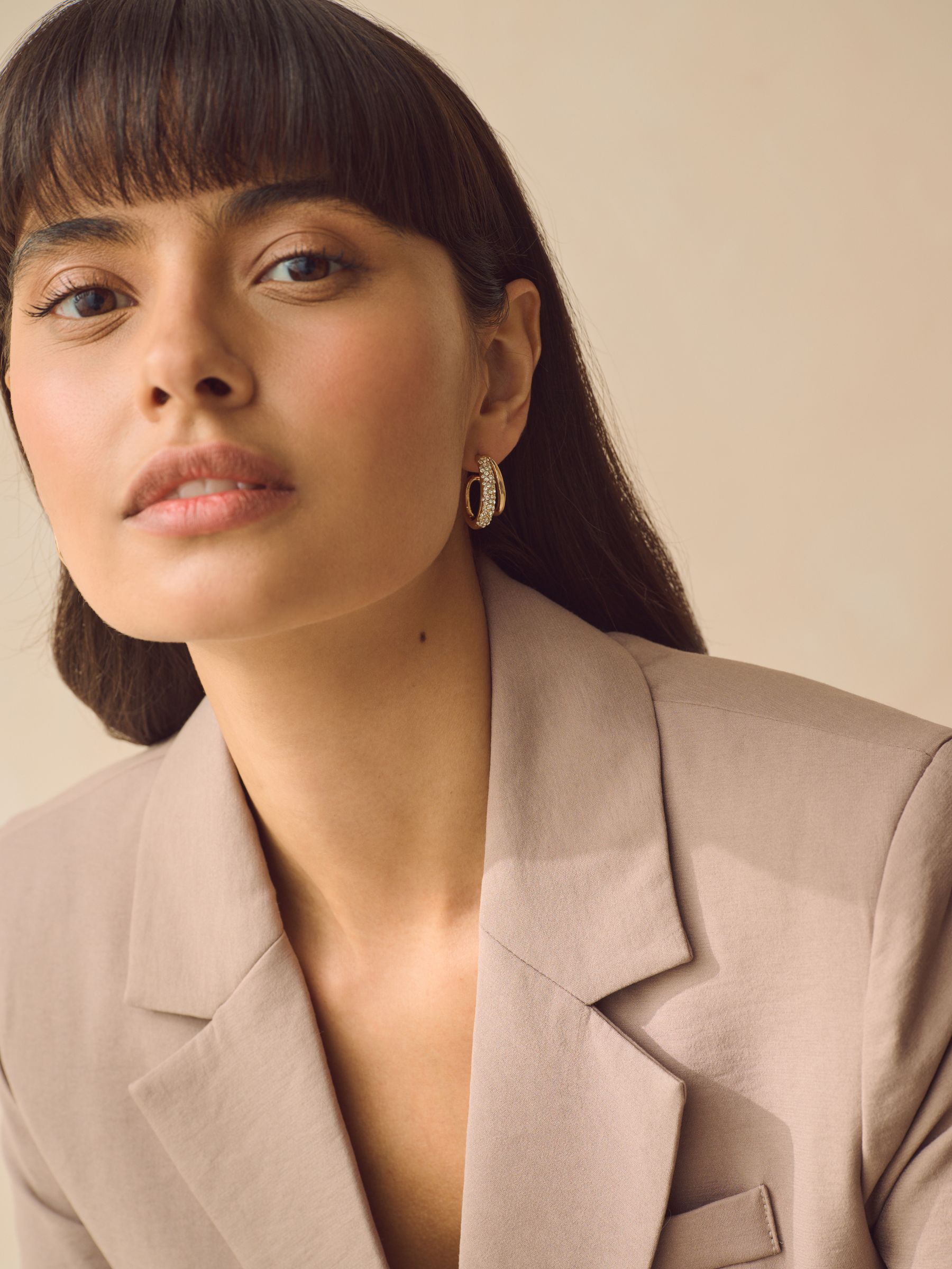 Gold Tone Sparkle Double Hoop Earrings