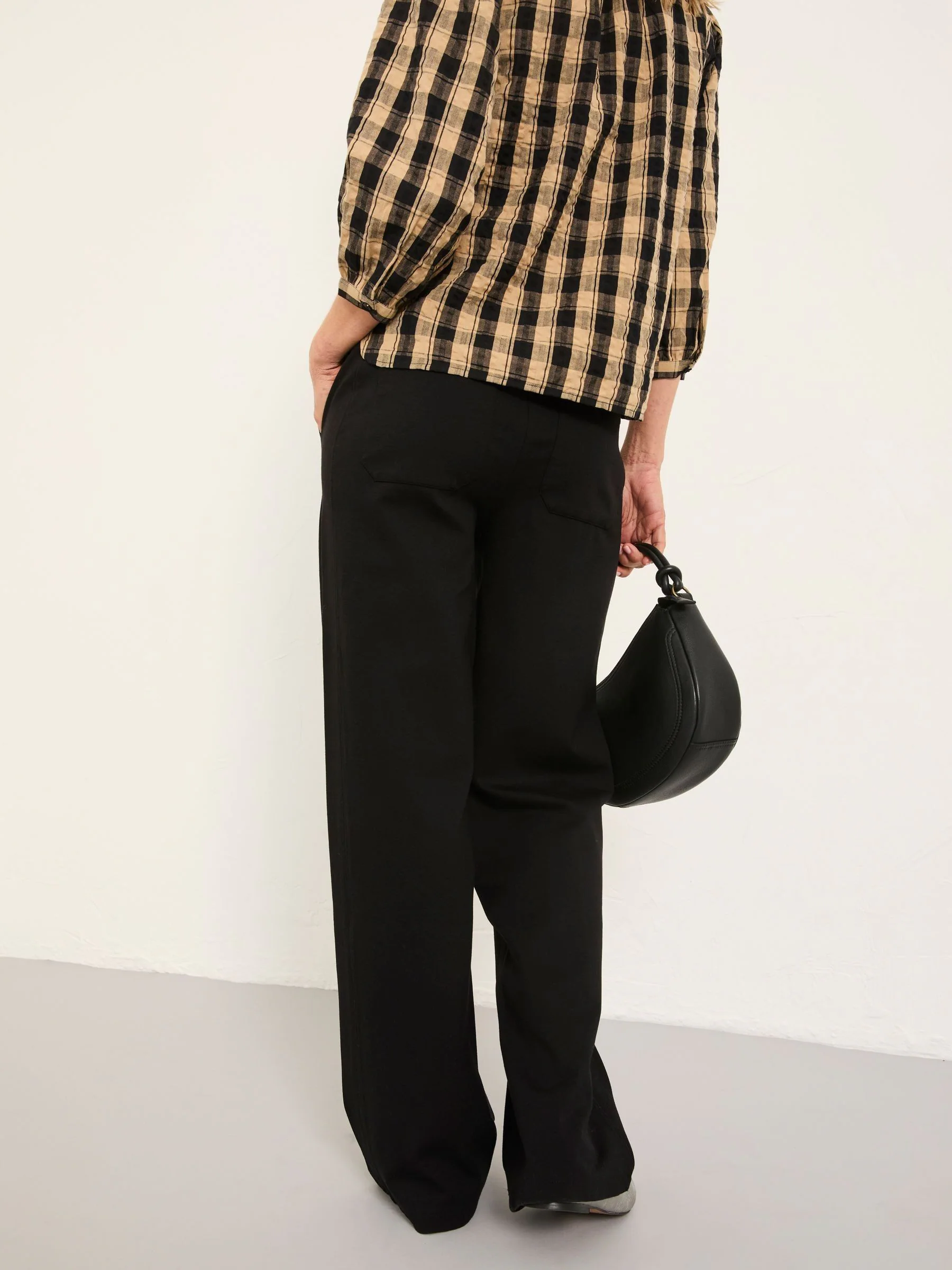 FatFace Ely Black Ponte Wide Leg Trouser