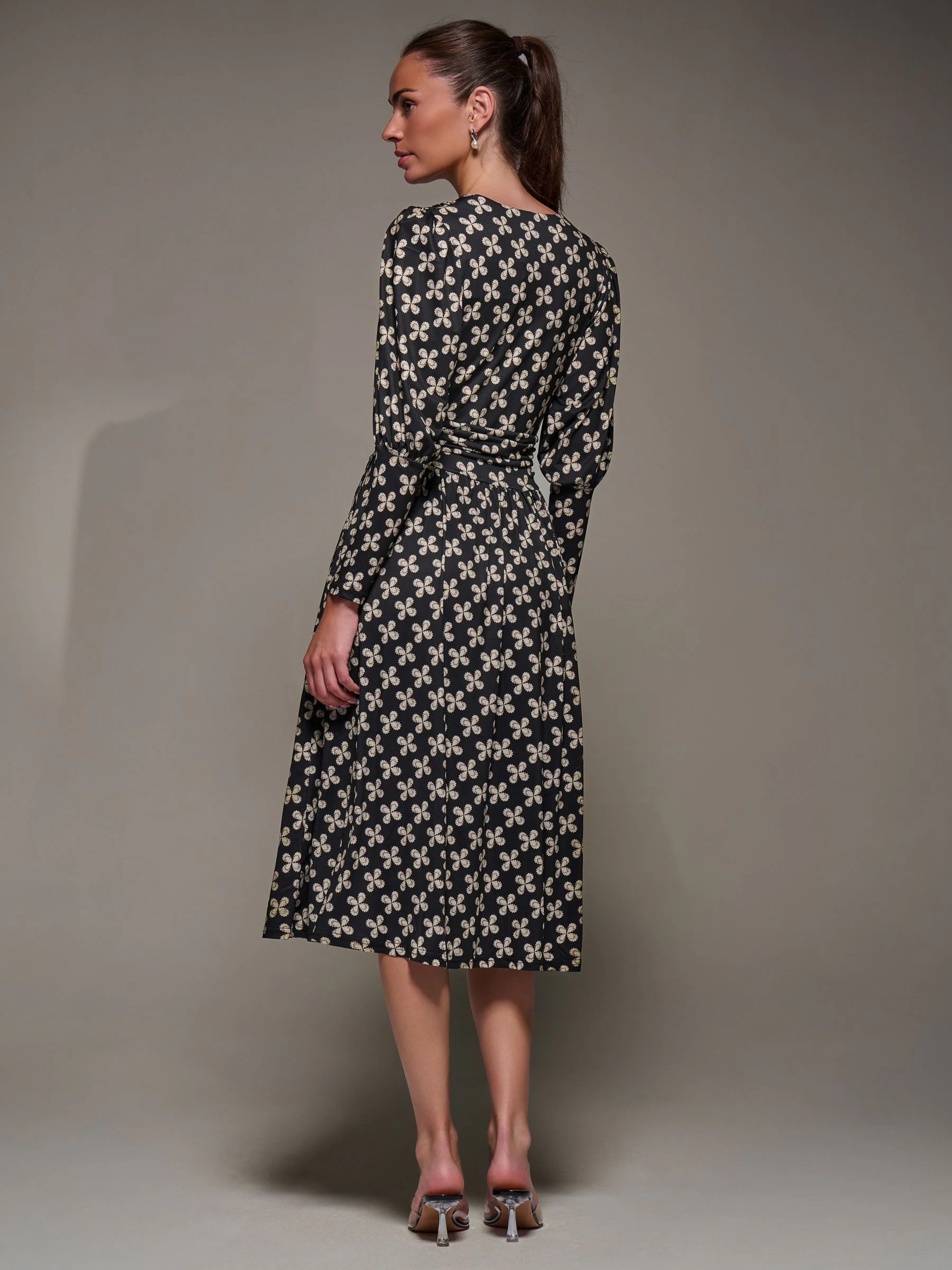 Jolie Moi Black Jolie Moi Puff Long Sleeve Jersey Midi Black Dress