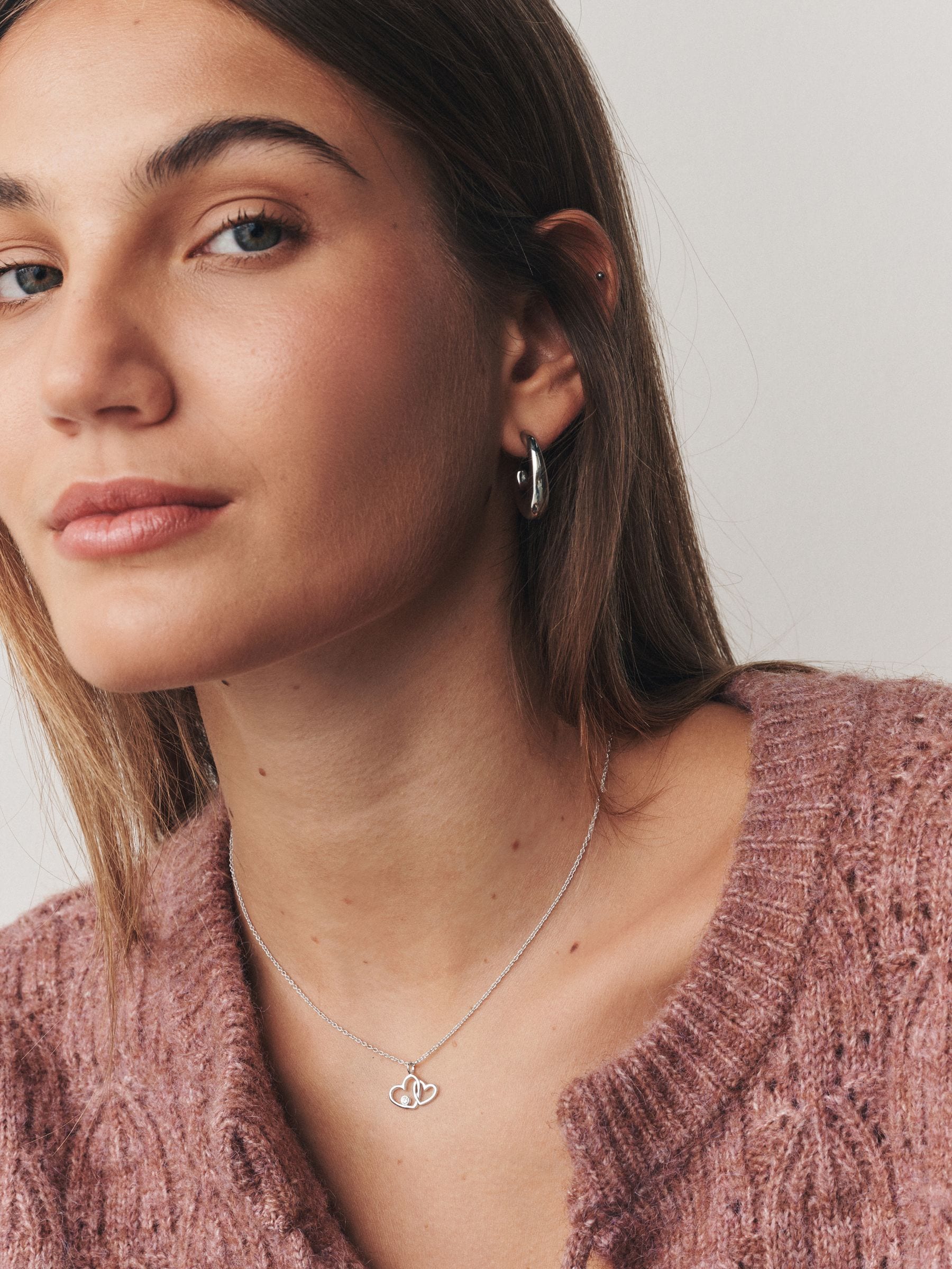 Sterling Silver Intertwined Heart Pendant Necklace