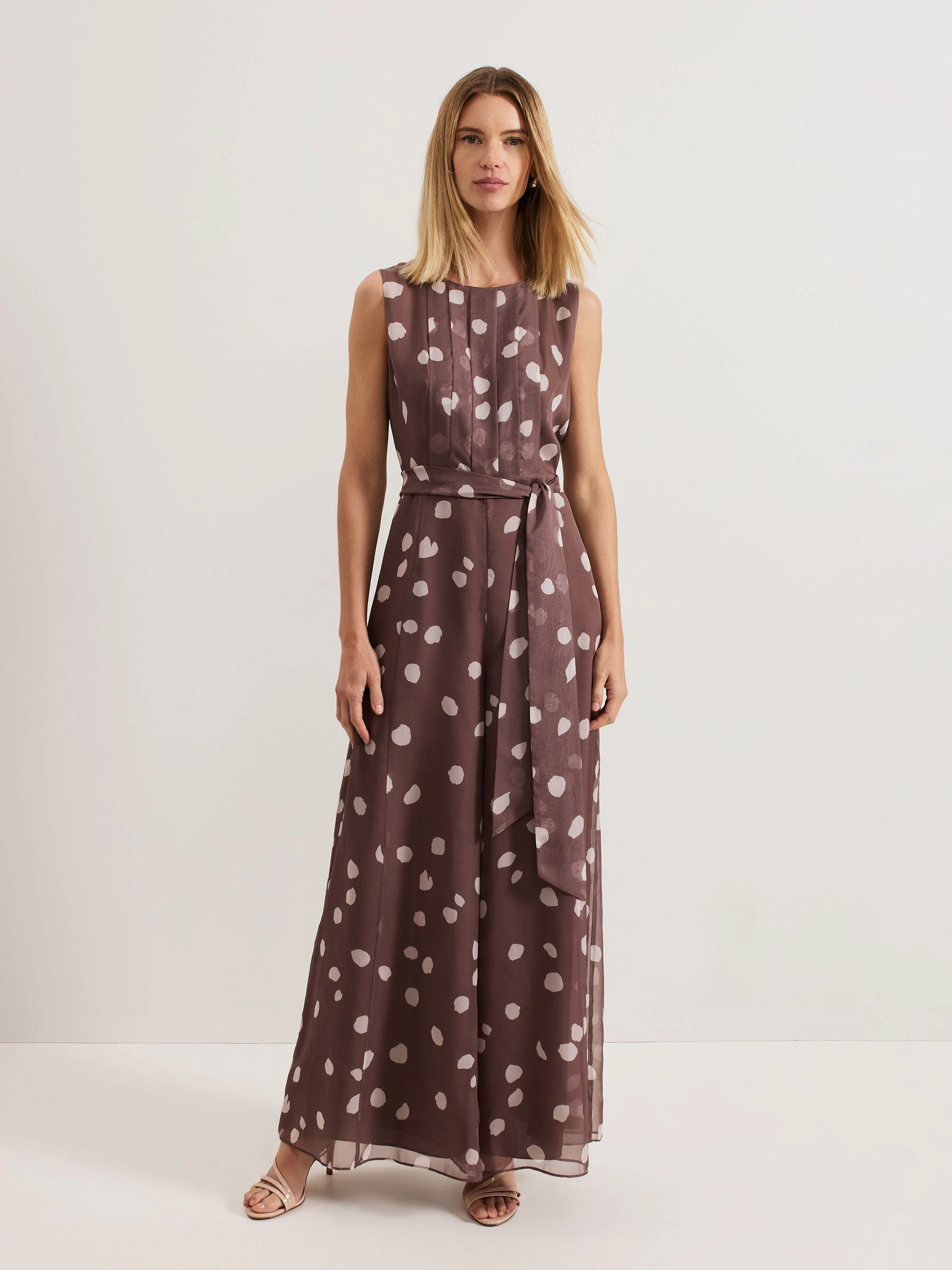 Phase Eight Brown Maxine Spot Chiffon Jumpsuit