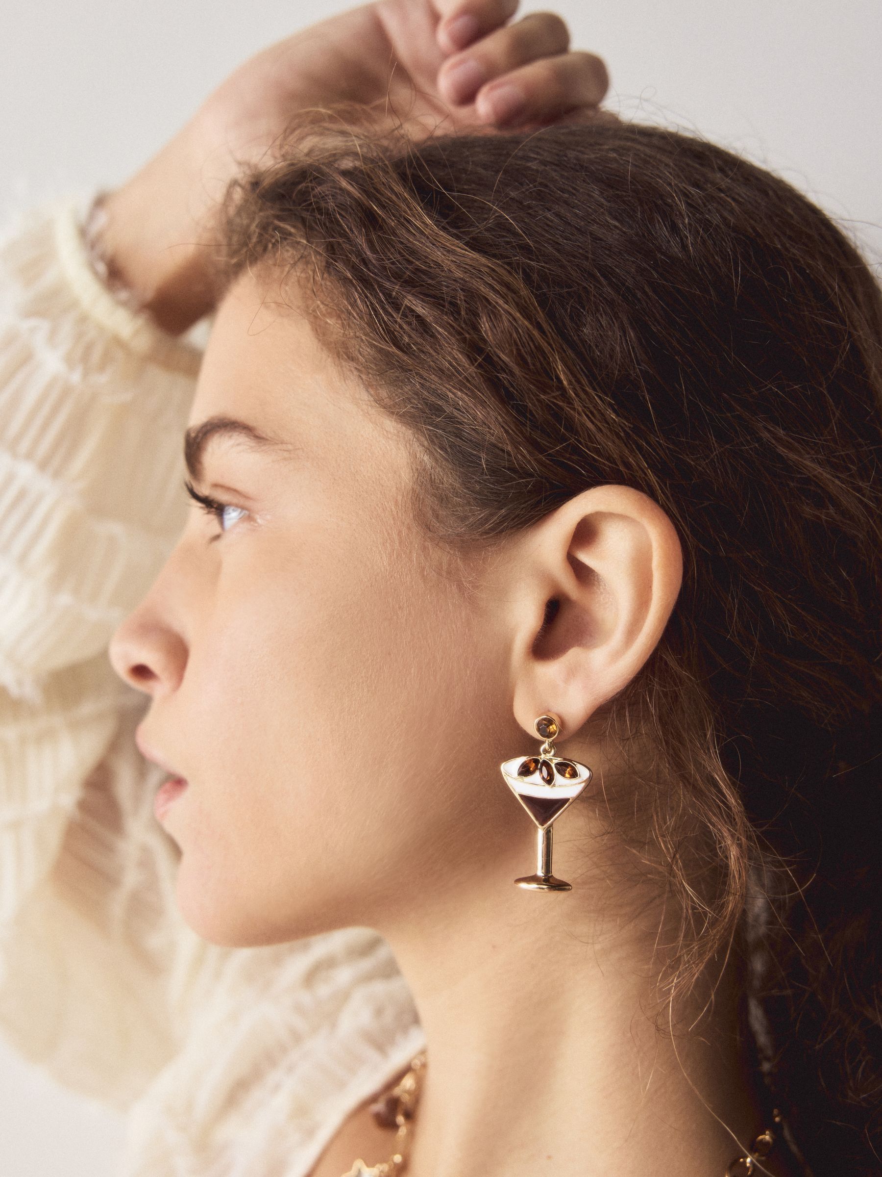 Gold Tone Espresso Martini Sparkle Drop Stud Earrings