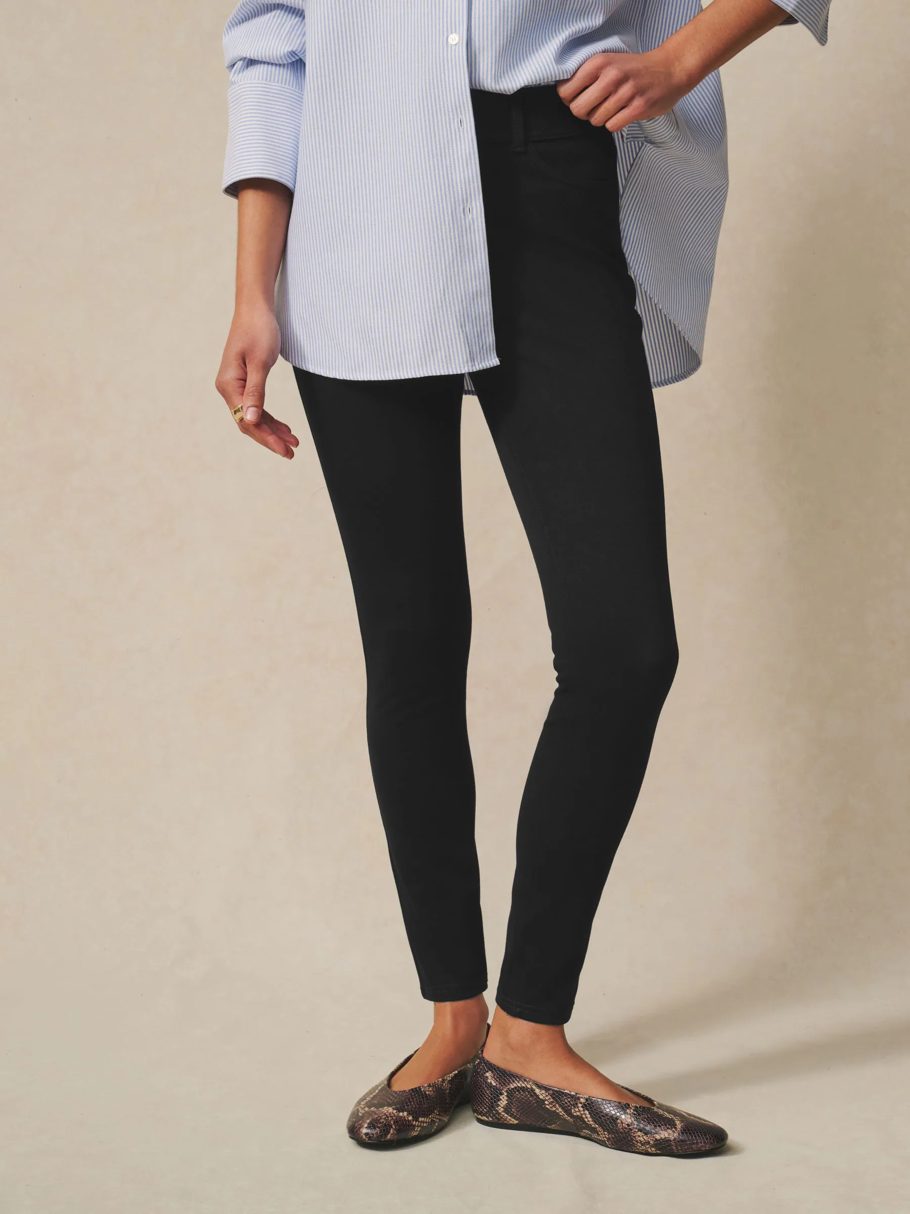 Black/Rinse Blue Full Length Jersey Denim Leggings 2 Pack