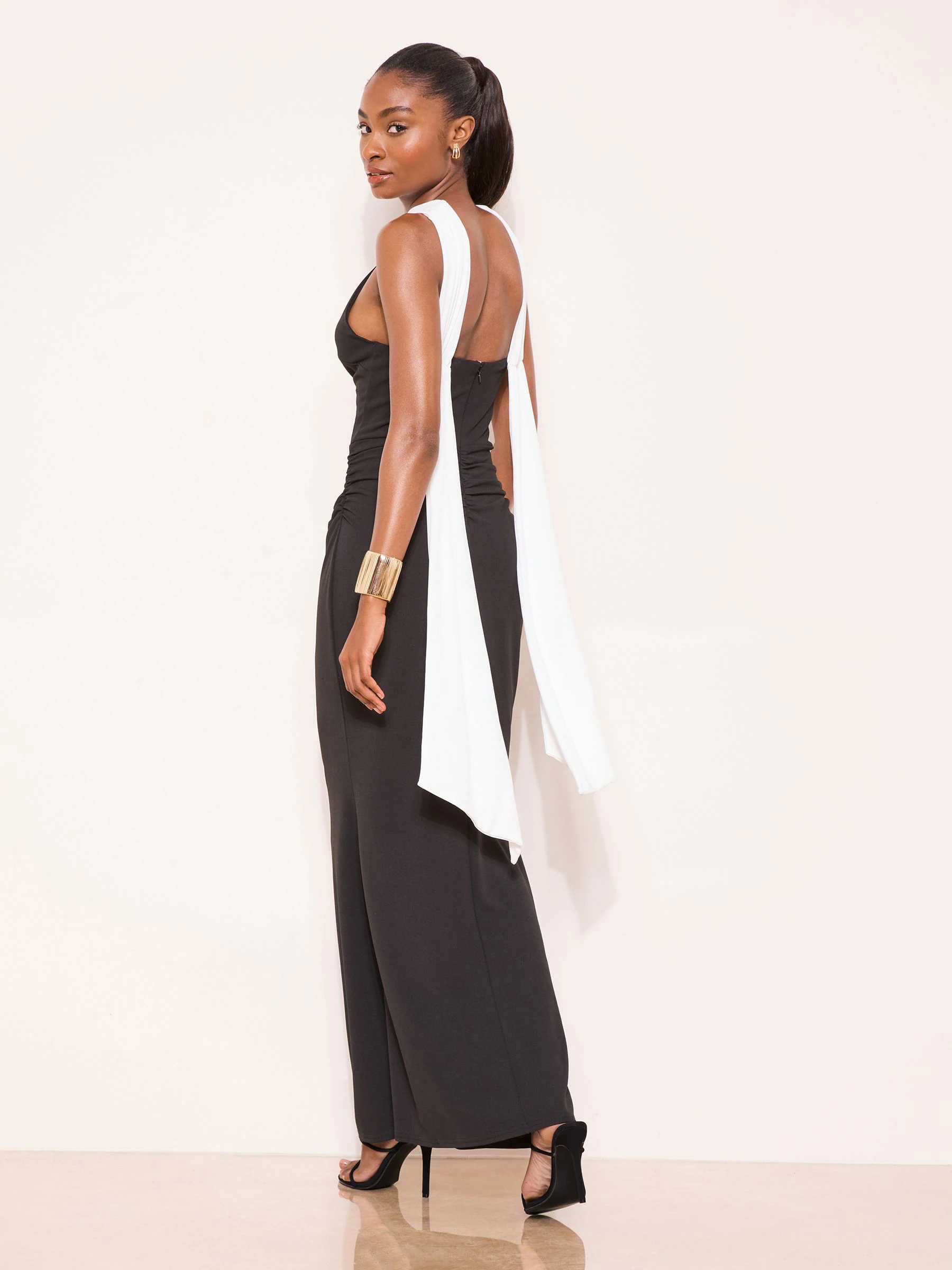 Lipsy Monochrome High Neck Scarf Drape Maxi Dress