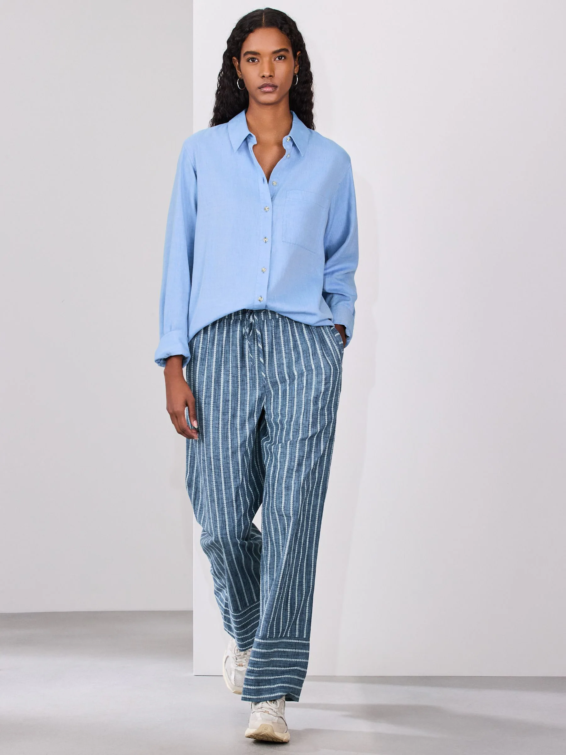 Blue Relaxed 100% Cotton Button Down Casual Long Sleeve Shirt