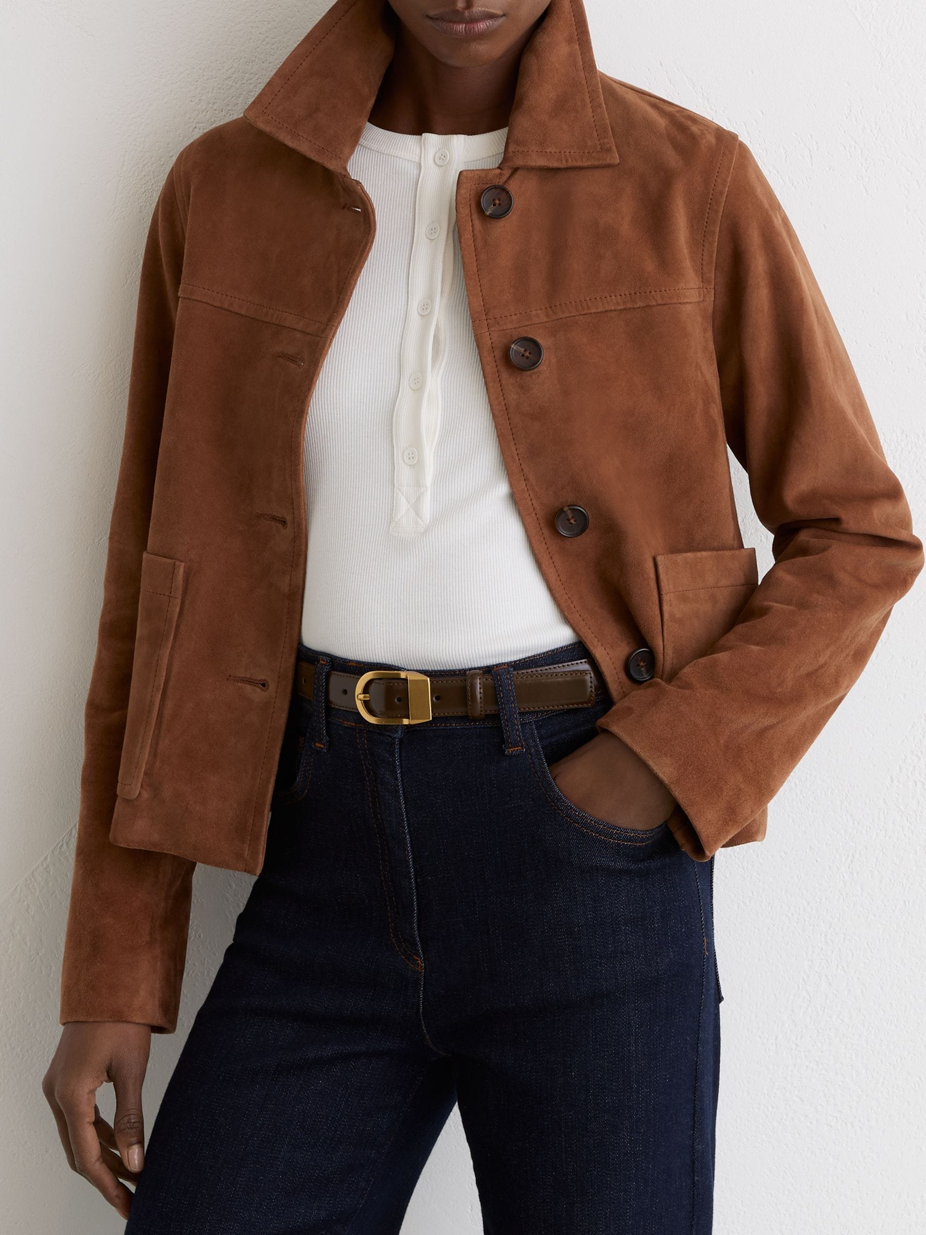 Reiss Chocolate Hazel Leather Curved-Buckle Belt