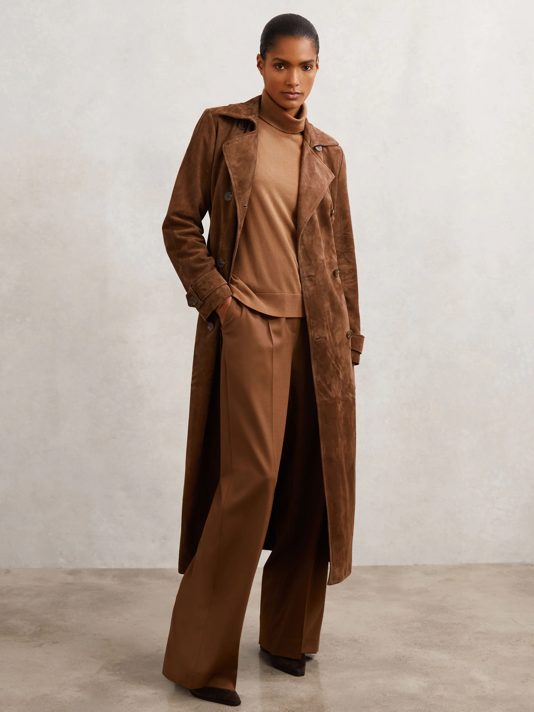 Reiss Chocolate Amy Suede Block-Heel Ankle Boots