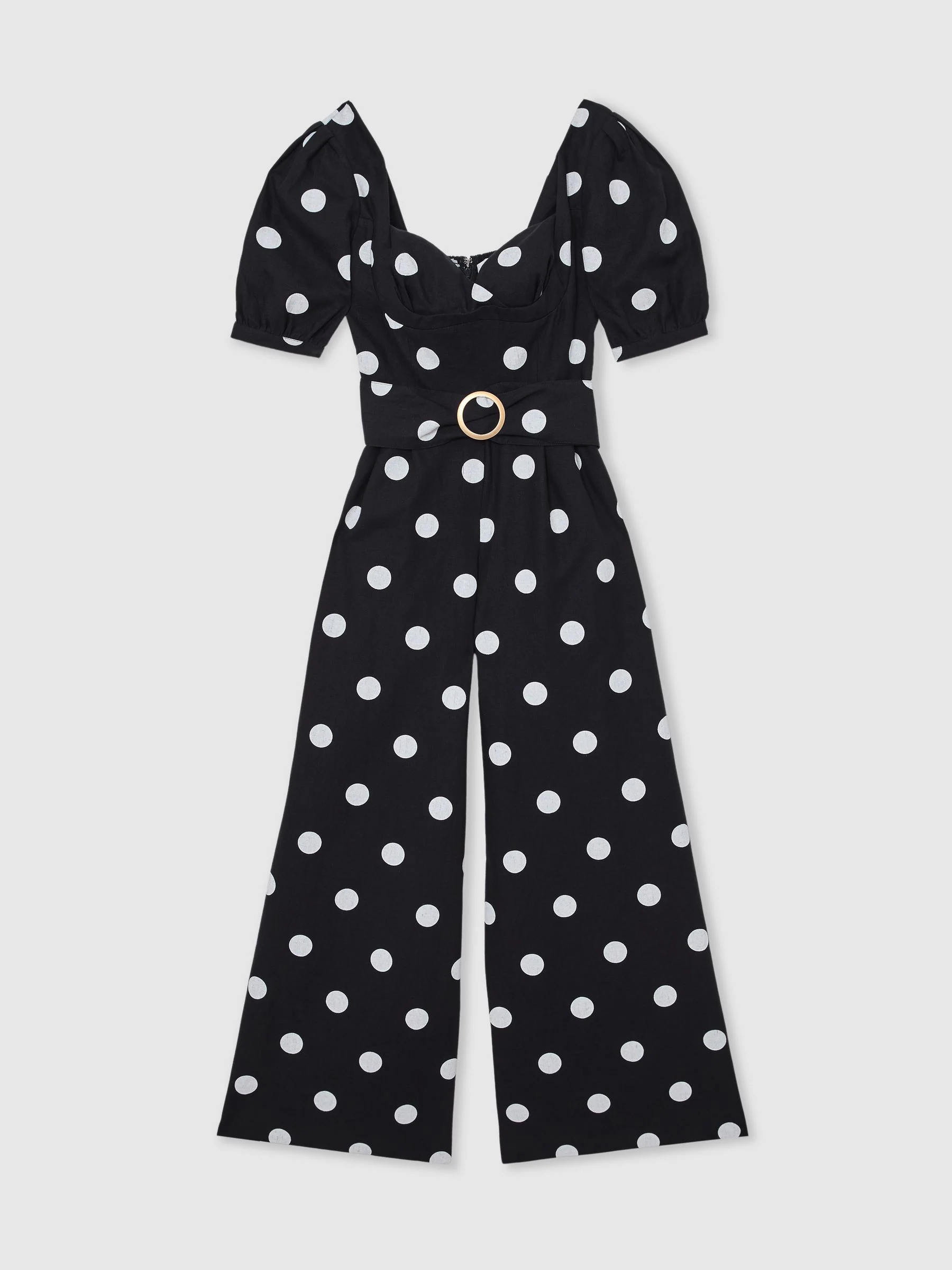 Reiss Navy/Ivory Brook Linen Polka-Dot Wide-Leg Jumpsuit