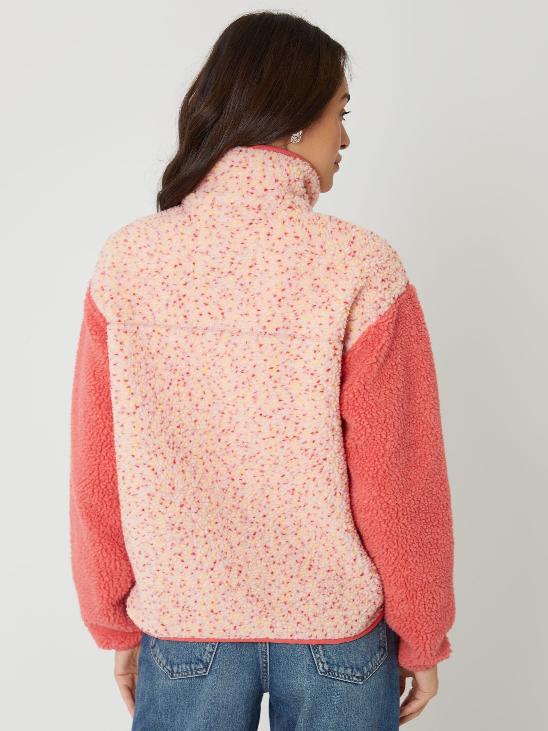 Threadbare Pink Colourblock Snap Borg Fleece