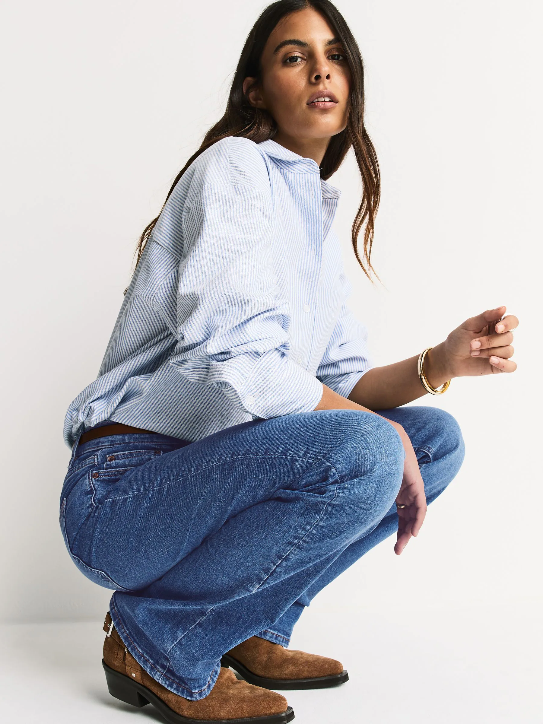 Mid Blue Denim Mid Rise Stretch Bootcut Jeans