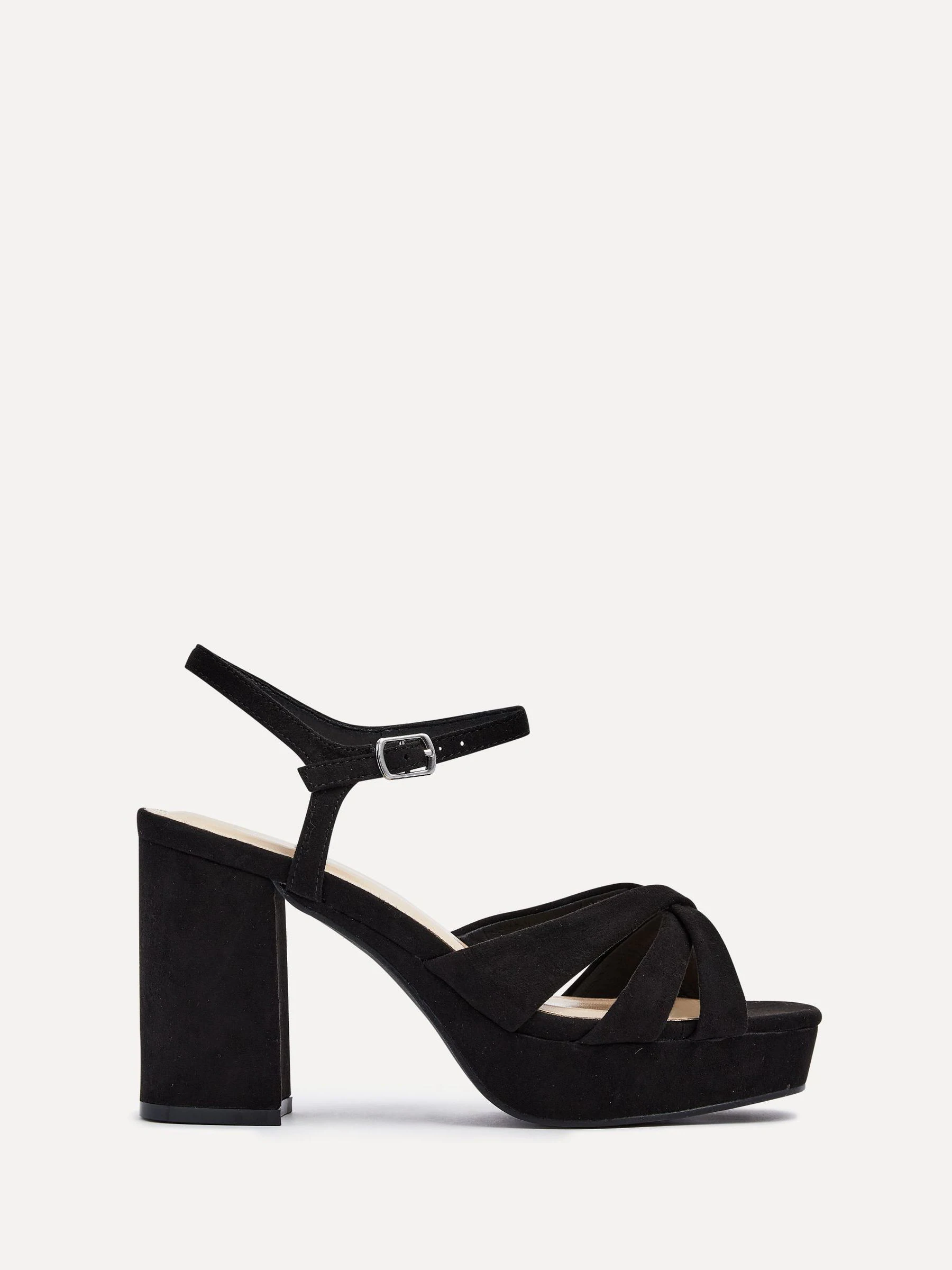 Linzi Black Keliah Platform Cross-Over Strap Block Heeled Sandals