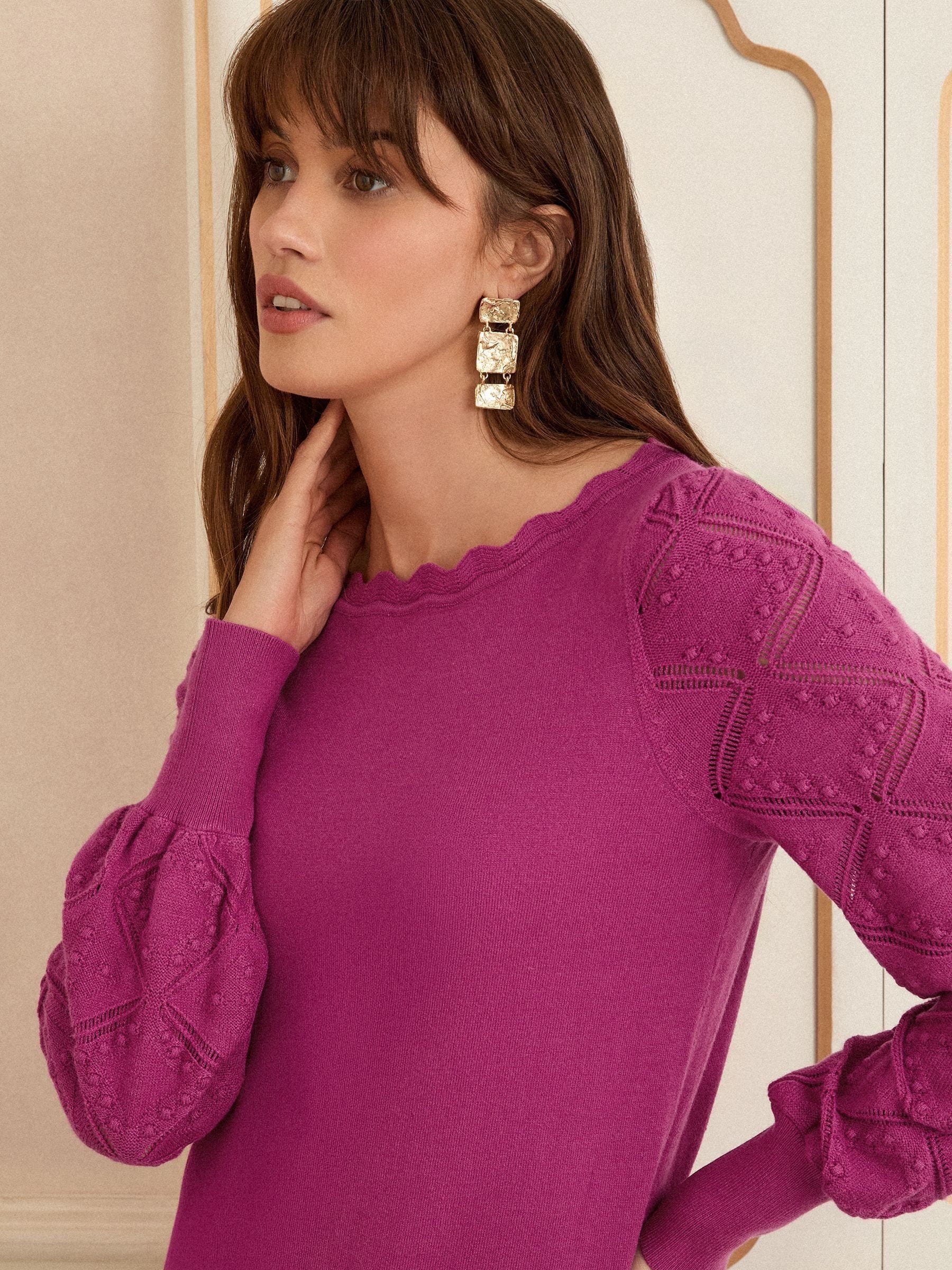 Love & Roses Magenta Pink Bobble Stitch Scallop Knit Jumper