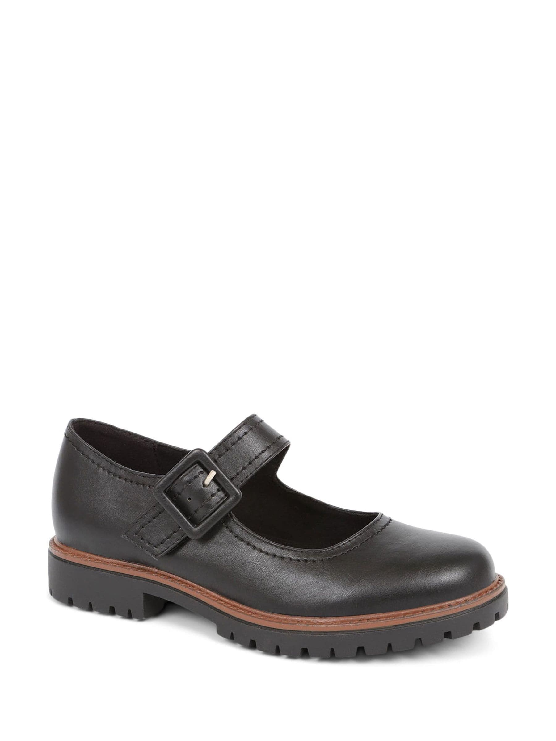 Pavers Plain Black Mary Jane Buckle Shoes with Chunky Sole