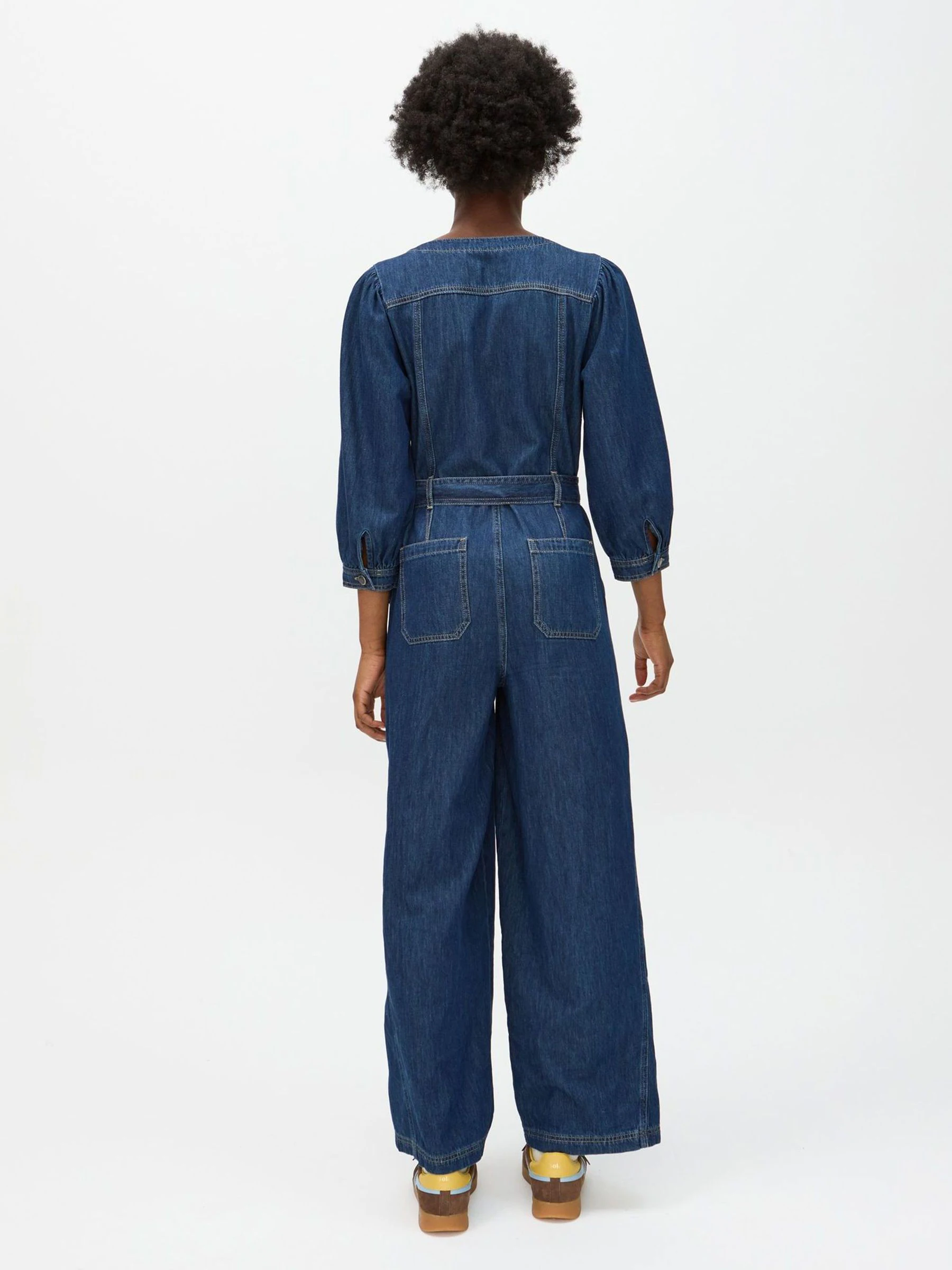 Oliver Bonas Blue Denim V-Neck Tie Waist Jumpsuit