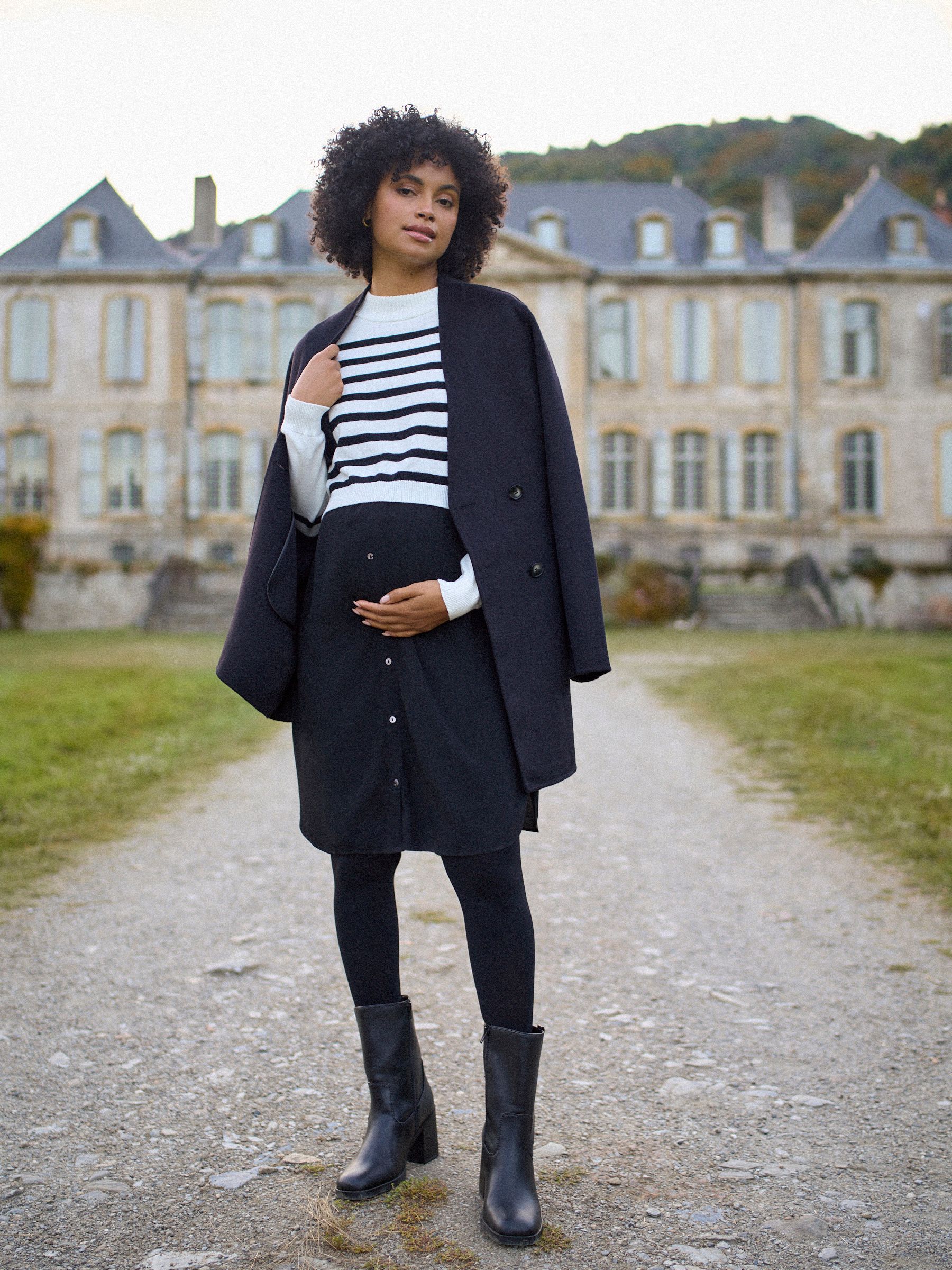 Seraphine White & Black Stripe Maternity & Nursing Knit Top Dress