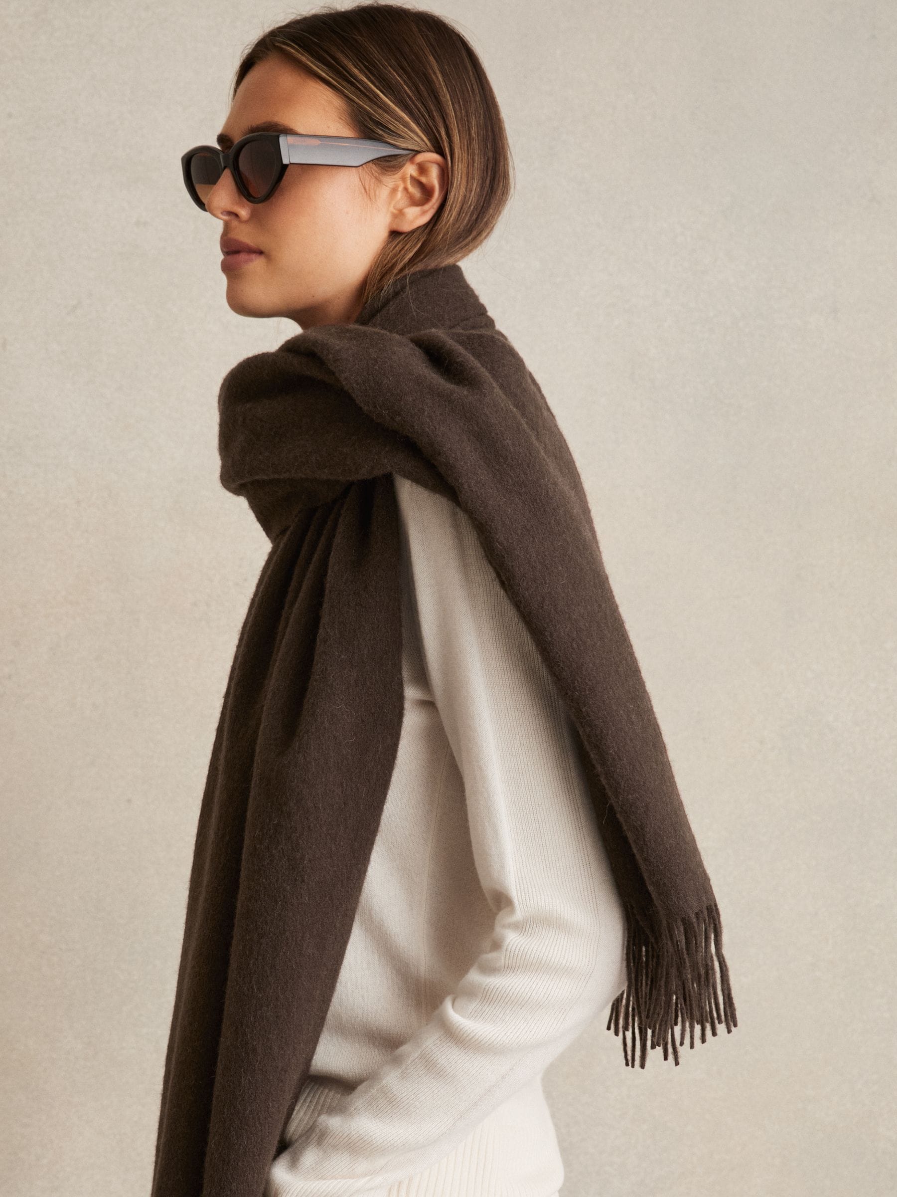 Reiss Chocolate Picton Wool-Cashmere Scarf