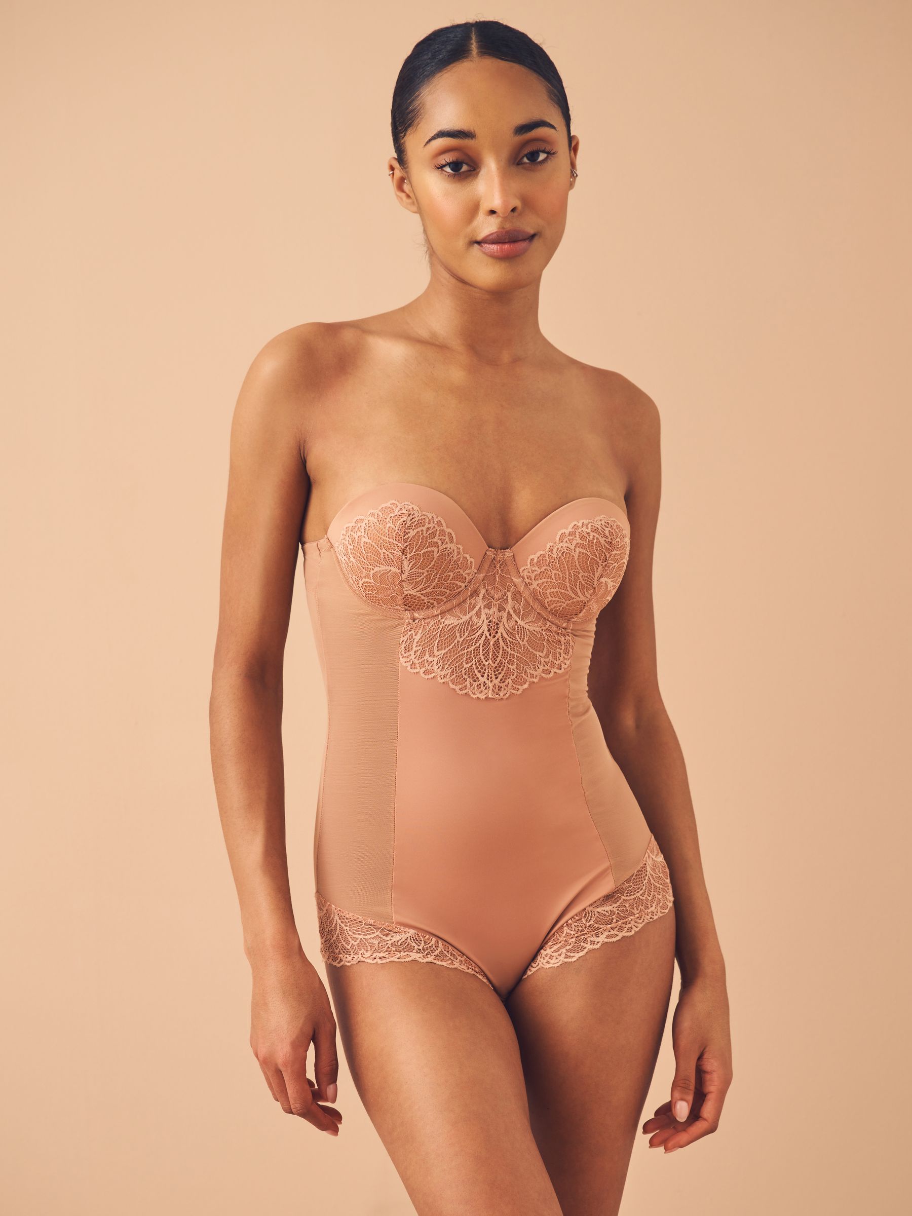 Caramel Nude Firm Tummy Control Cupped Lace Body
