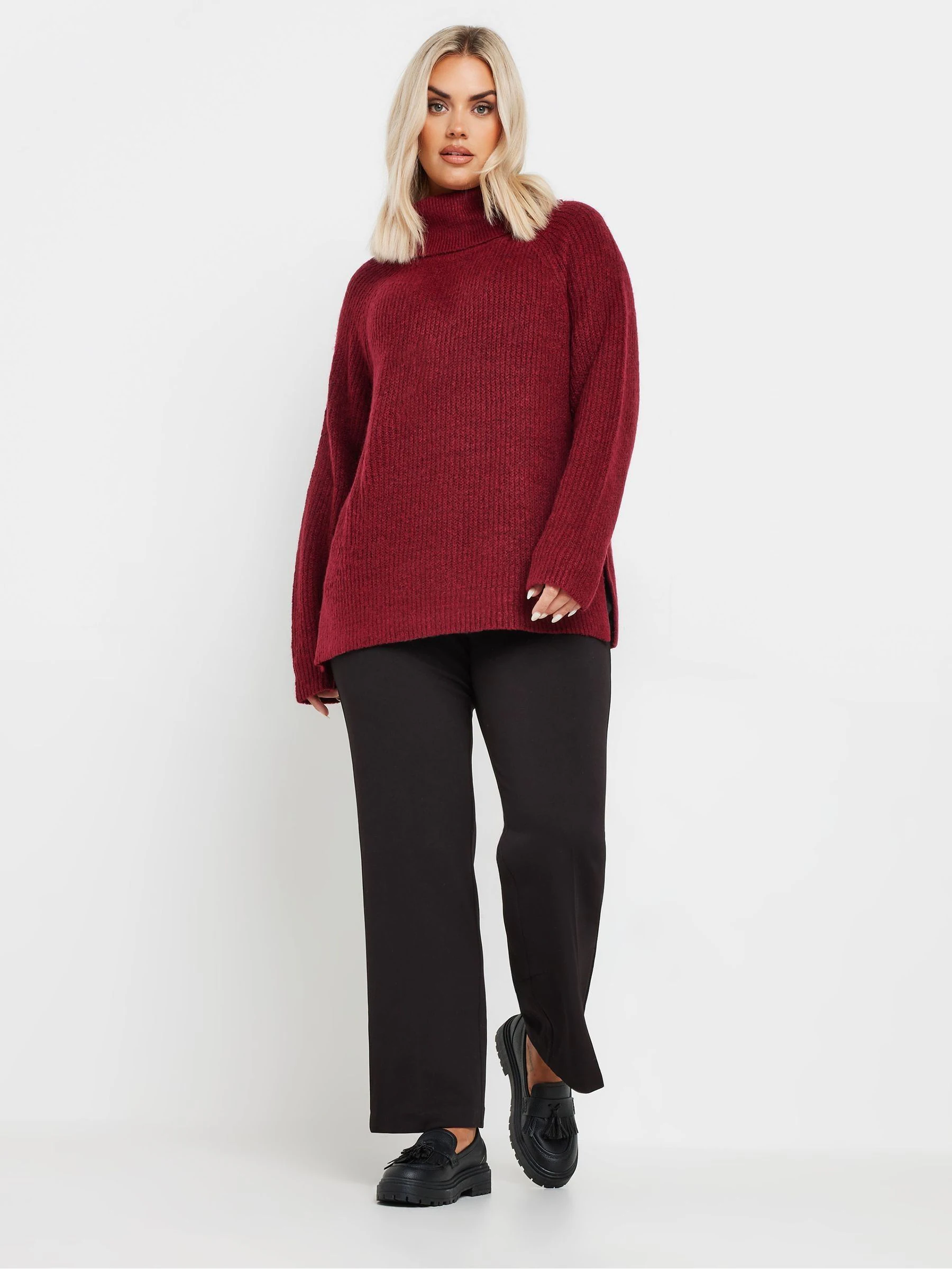 Yours Curve Black Bootcut Ponte Rib Trousers