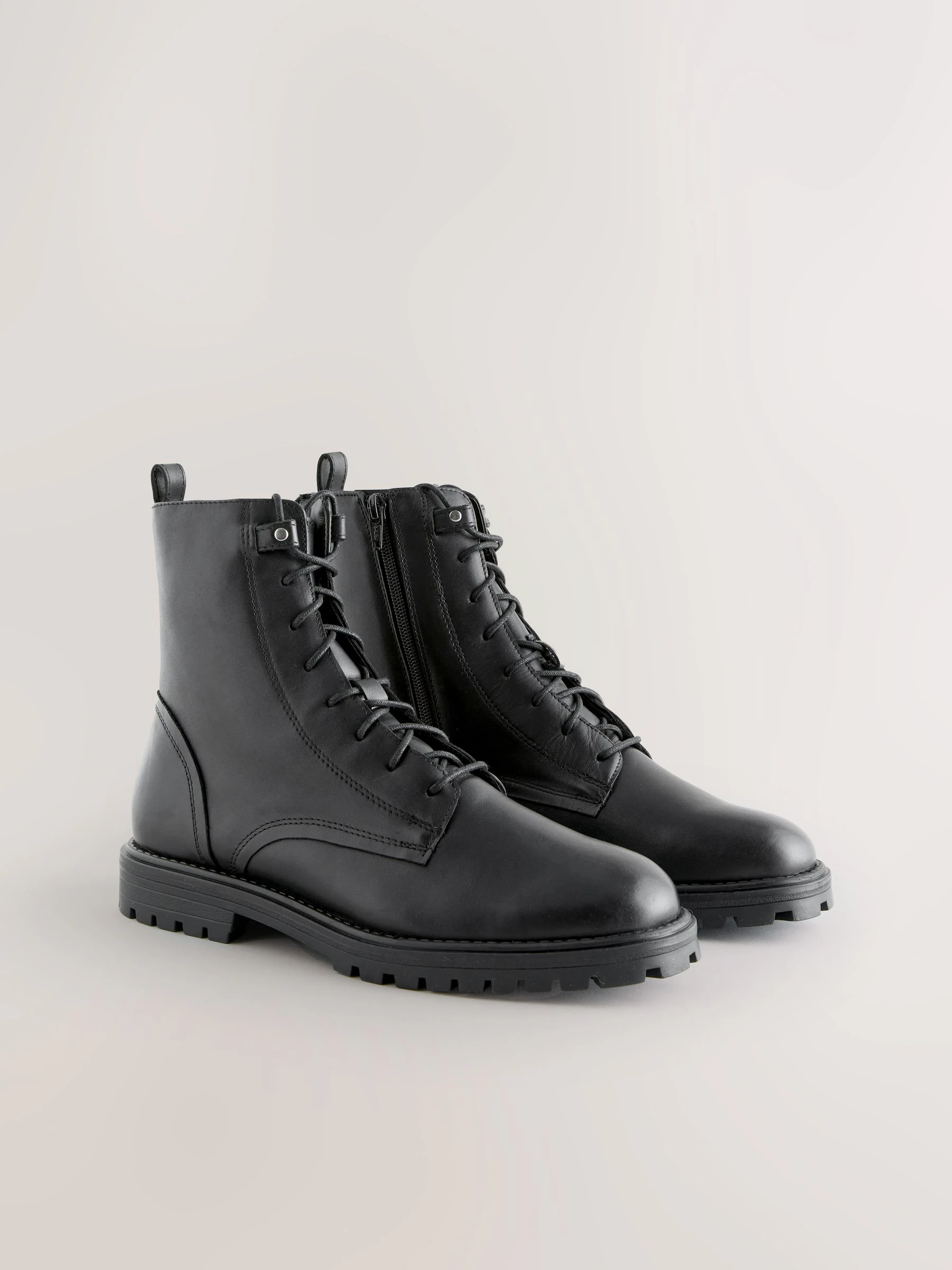 Black Leather Standard/Wide Fit Forever Comfort® Square Toe Lace-Up Boots