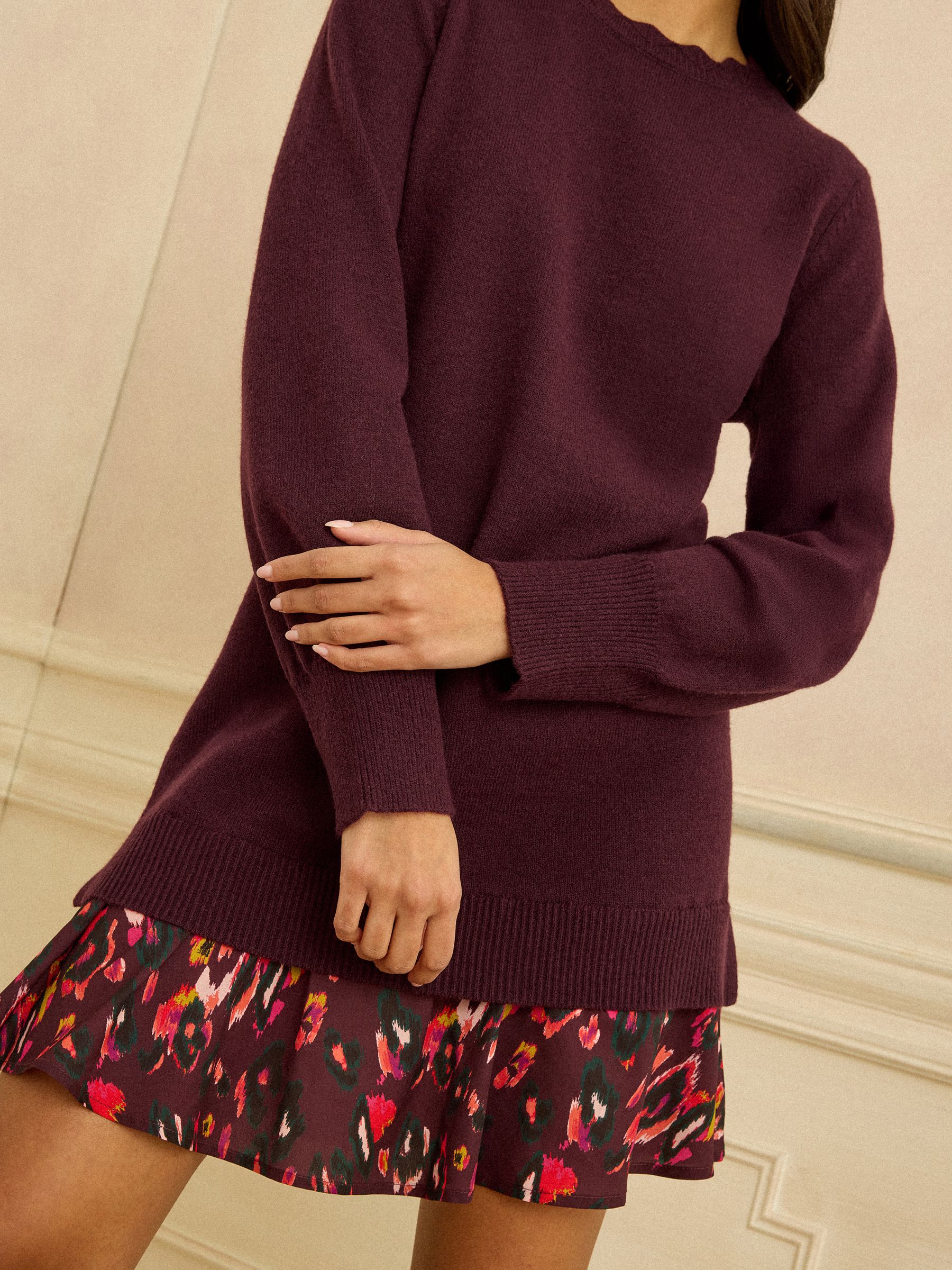 Love & Roses Burgundy Red Woven Skirt Knit Mini Dress