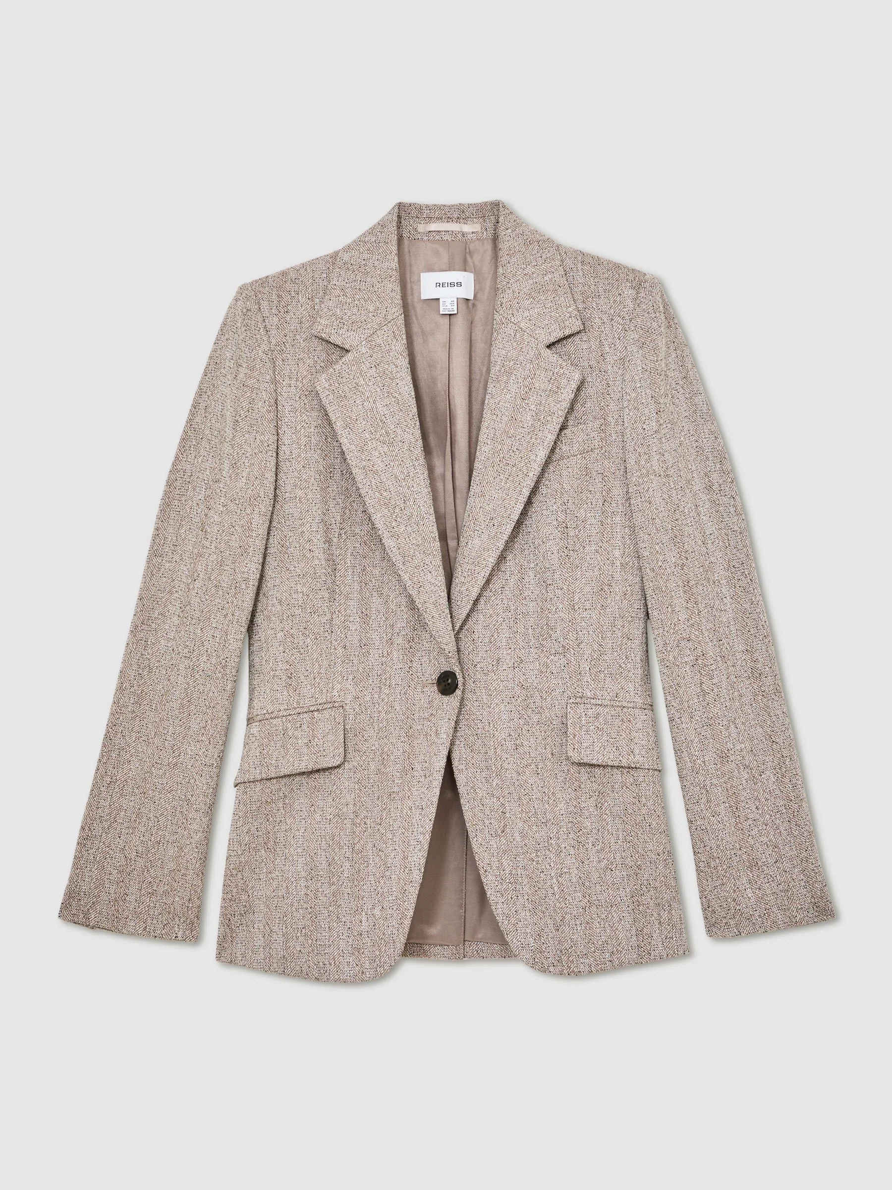 Reiss Grey Isla Single-Breasted Textured Blazer