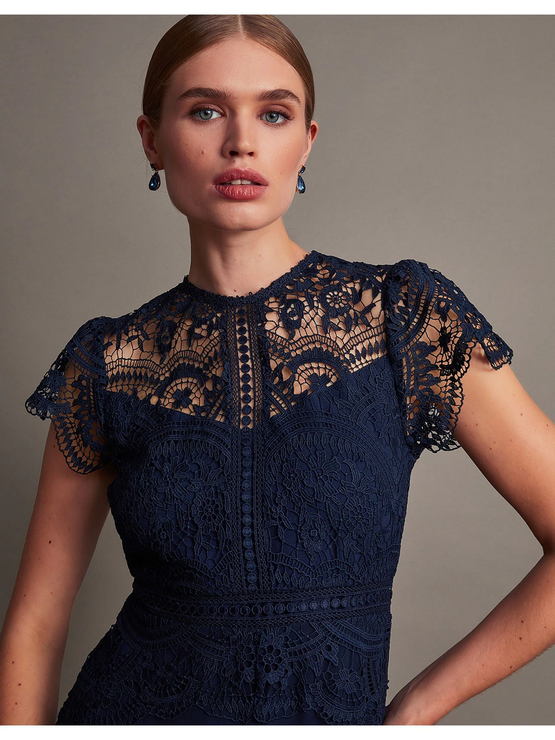 Monsoon Blue Monica Lace Midi Dress