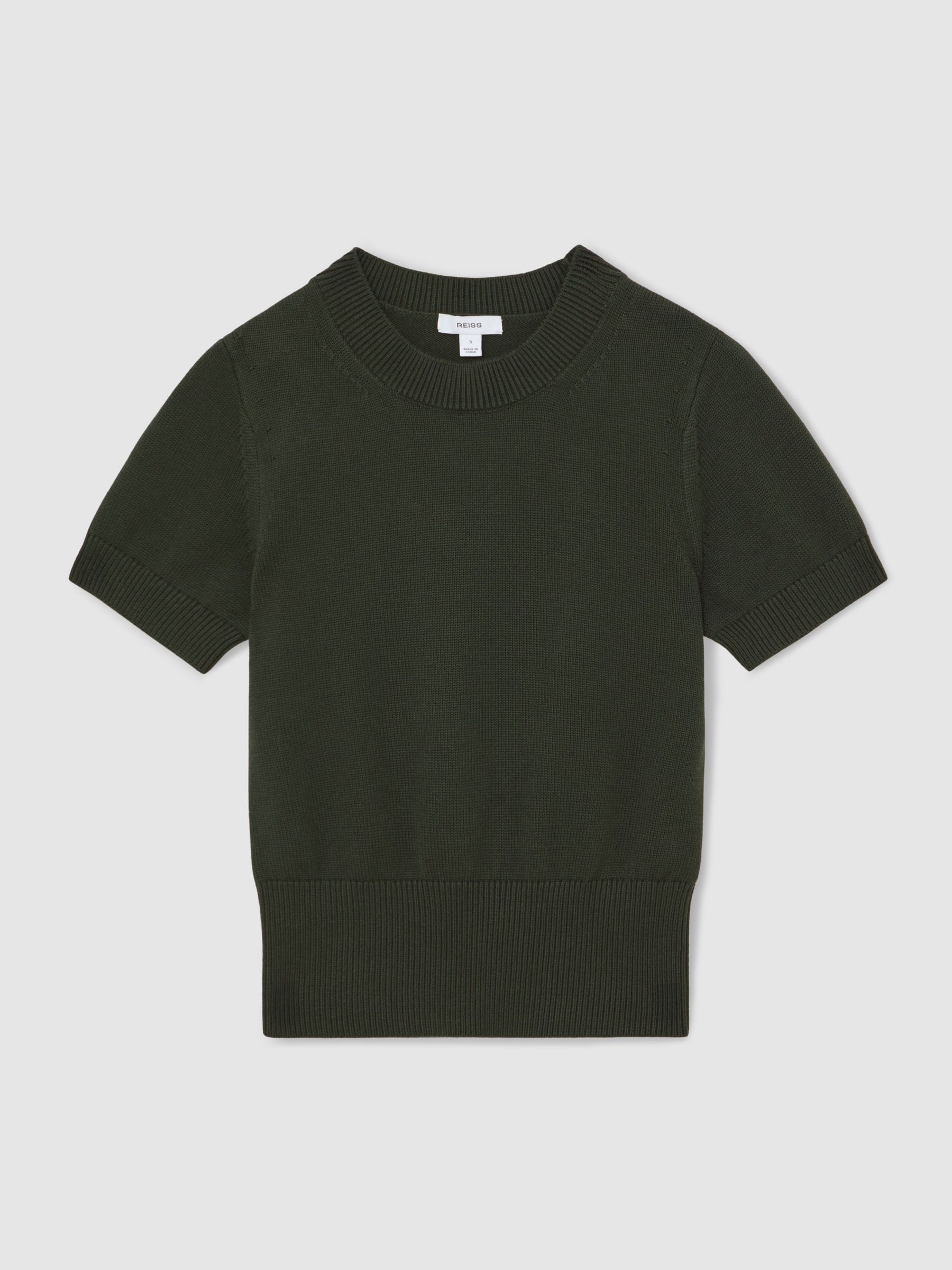 Reiss Khaki Green Anita Cotton And Wool Crew-Neck Top