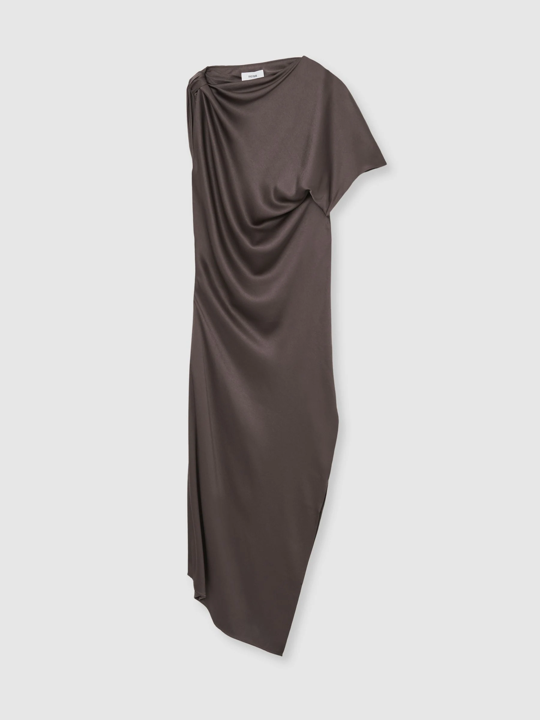 Reiss Mauve Kenzie Satin Asymmetric Draped Midi Dress