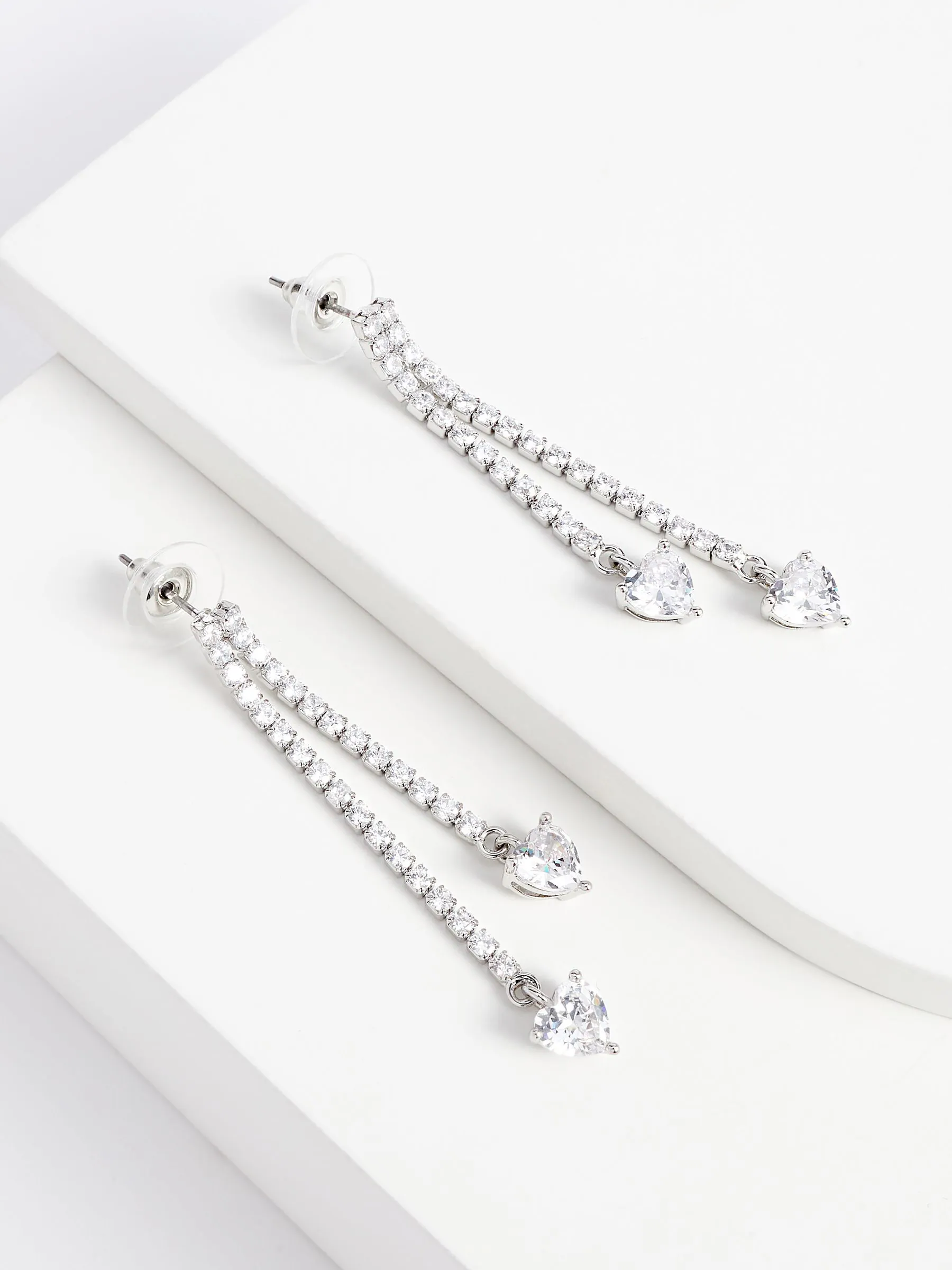 Silver Tone Crystal Drop Earrings