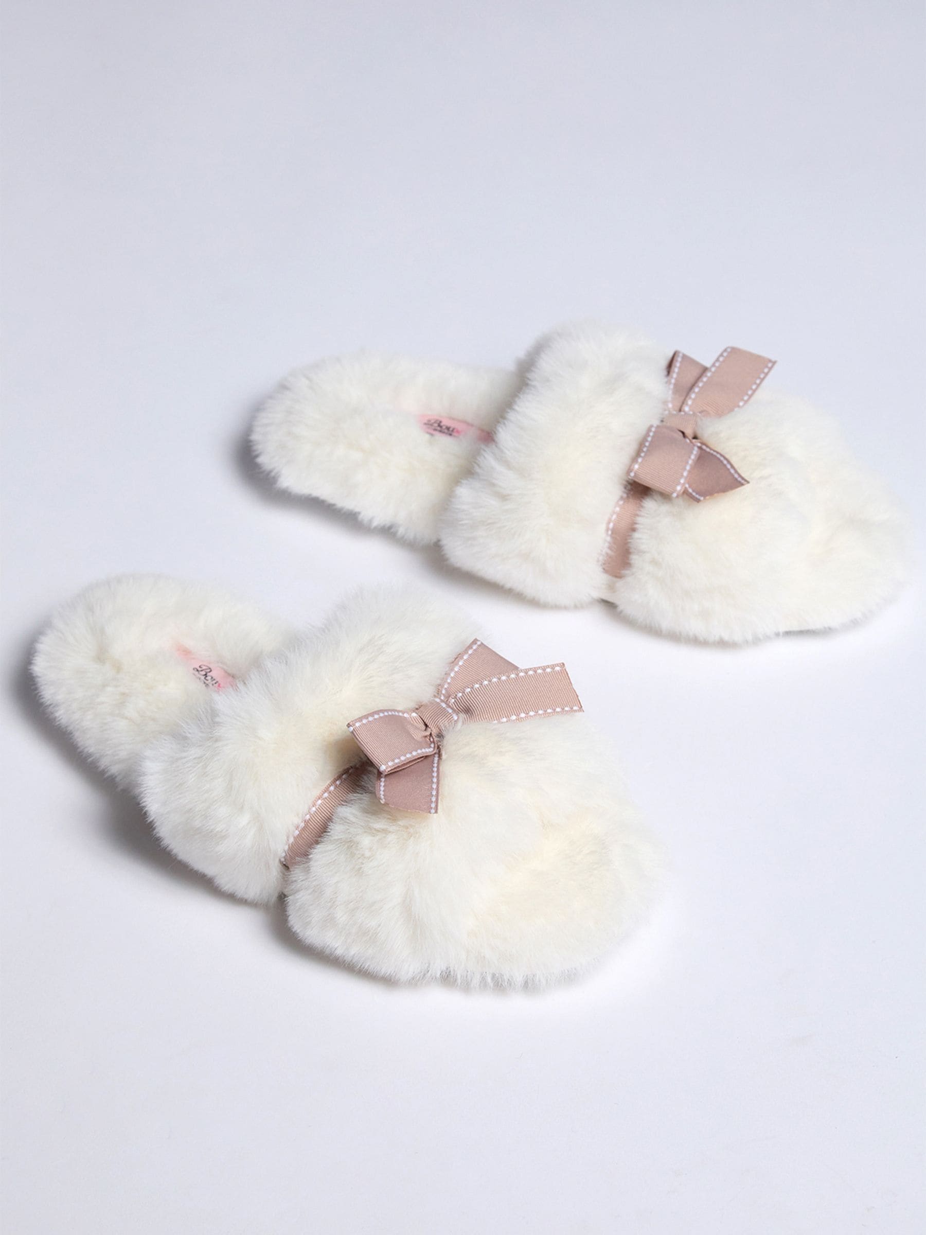 Boux Avenue White Plush Bow Mix Slipper Sliders