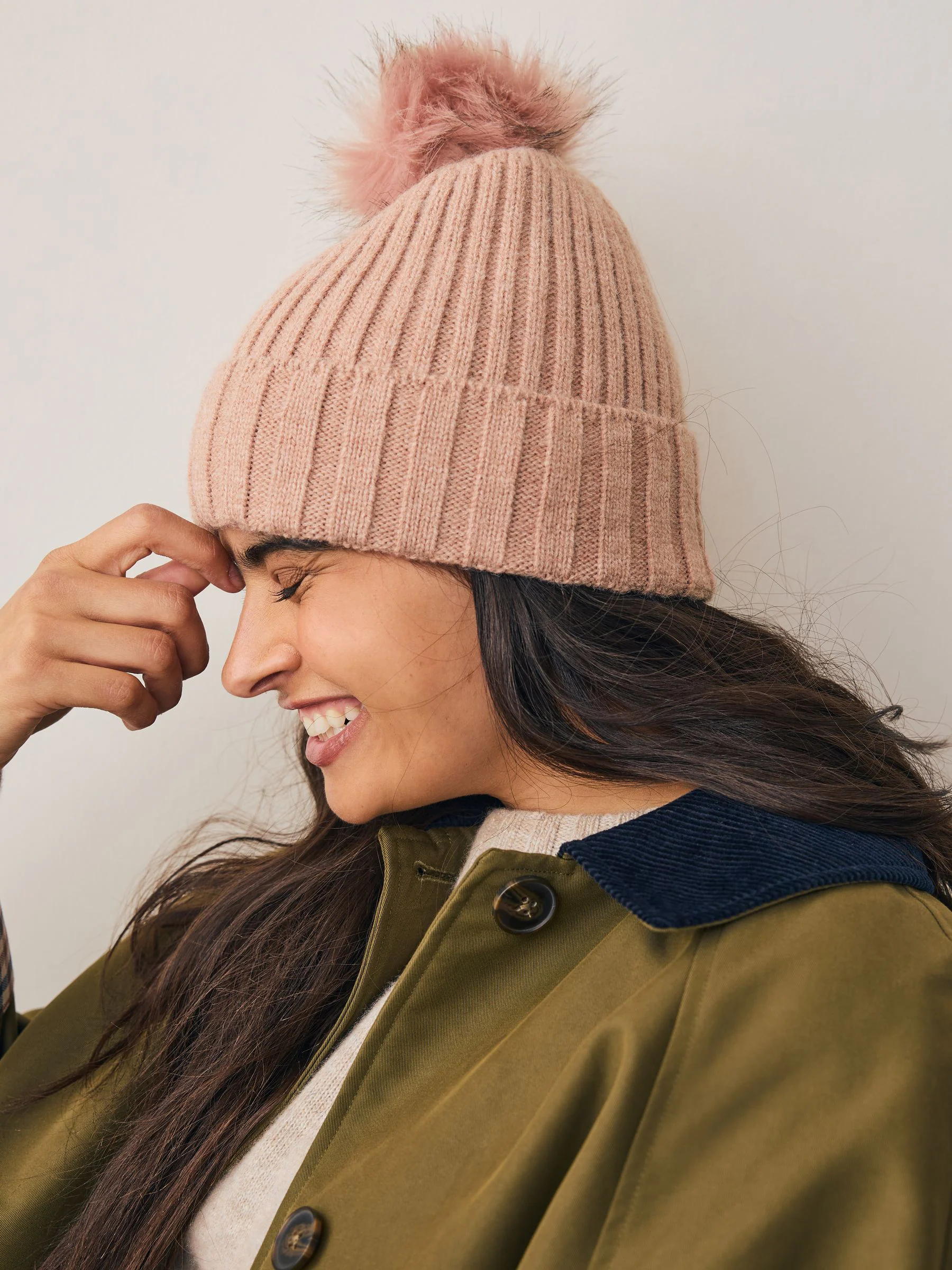 Pink Rib Knit Pom Hat