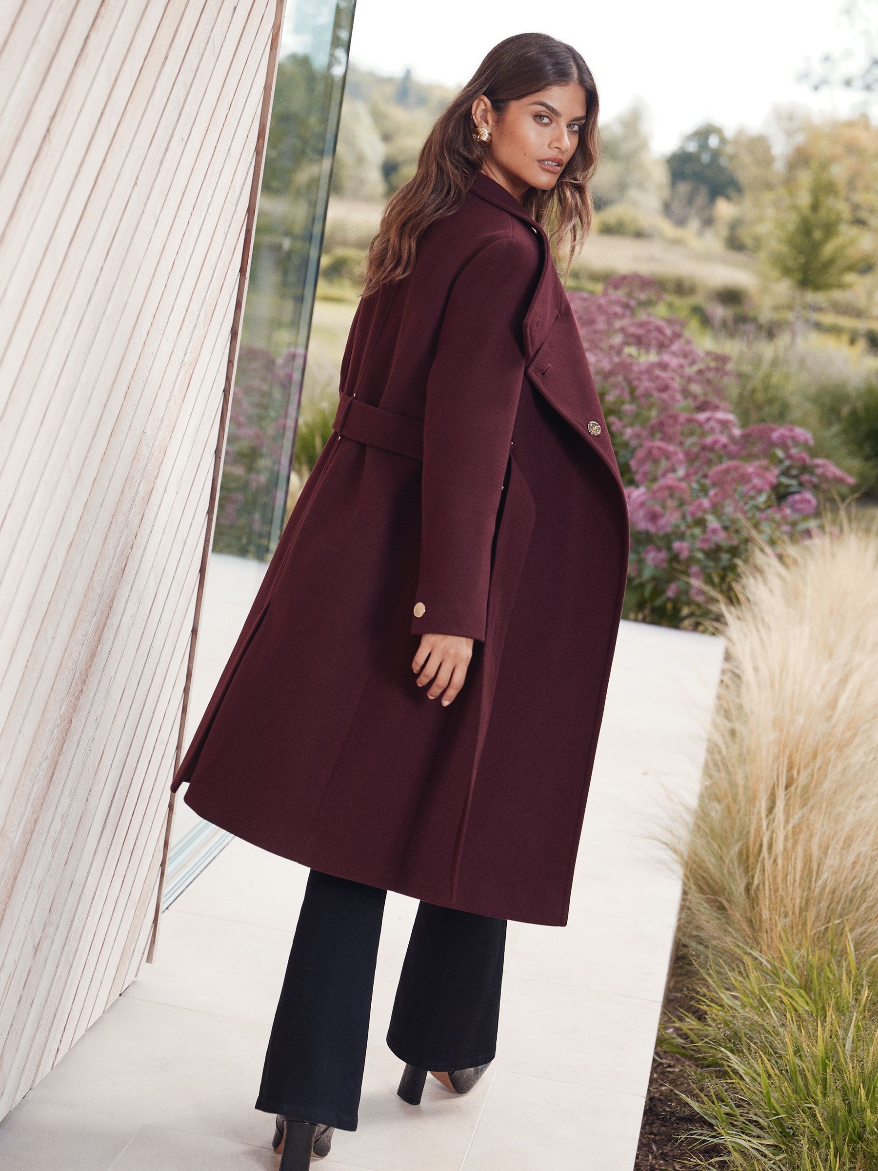 Lipsy Berry Red Asymmetrical Funnel Neck Belted Coat