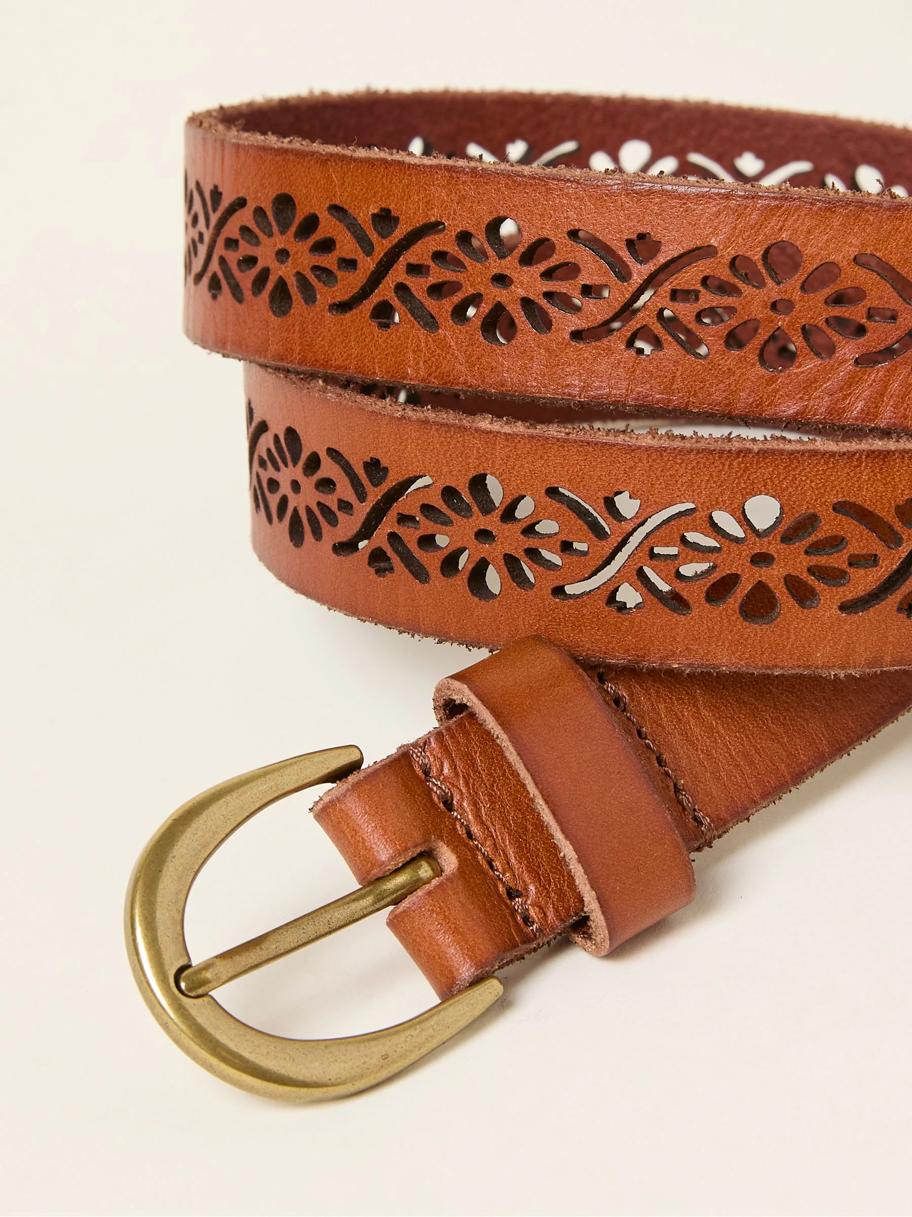 FatFace Tan Brown Cut Out Detail Leather Belt