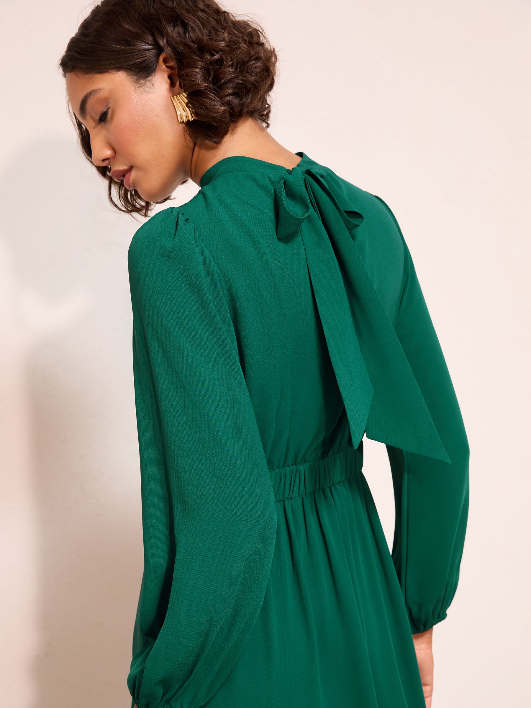Friends Like These Green High Neck Long Sleeve Midi Dress with Bow Detailing