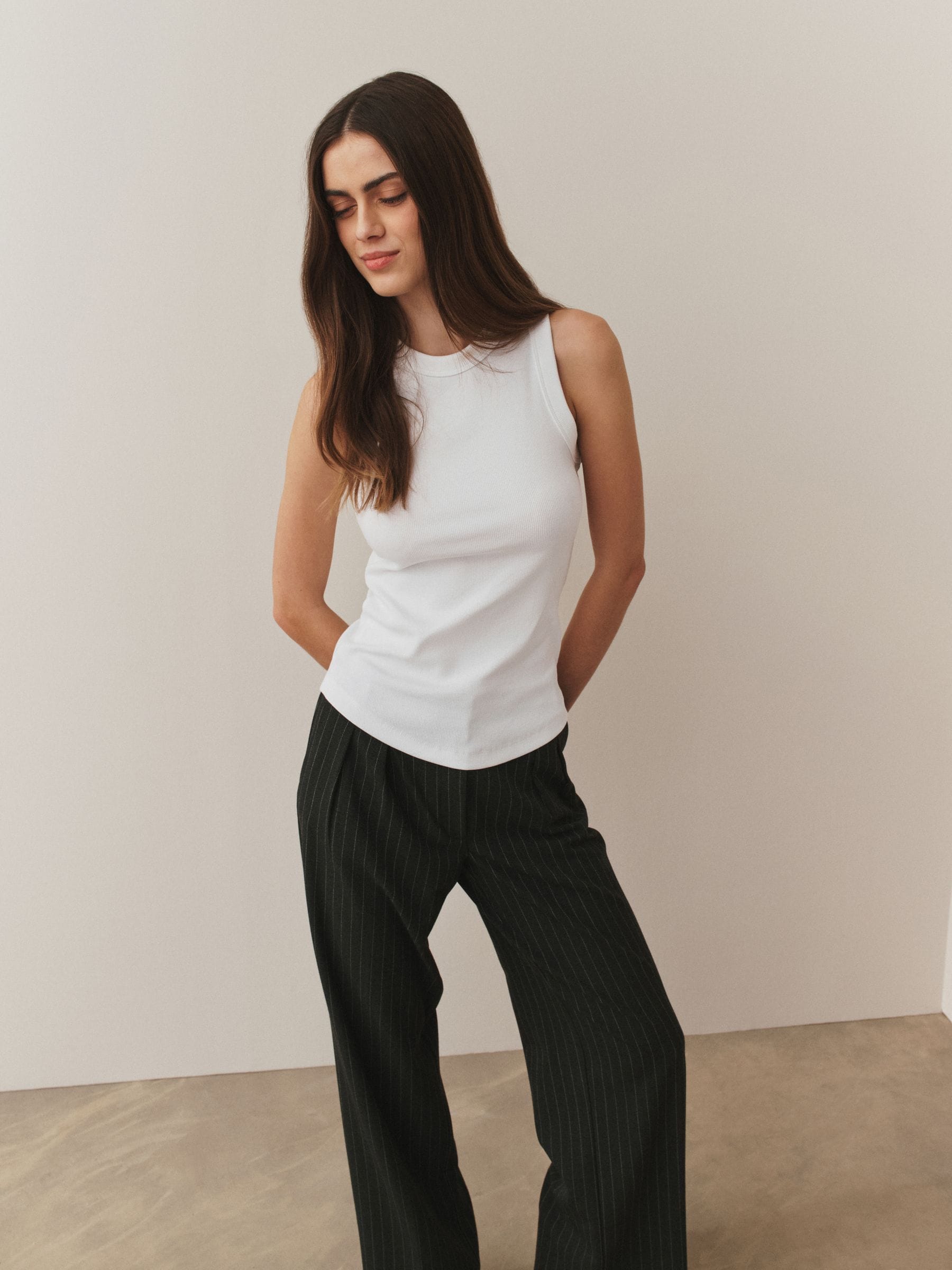 White Racer Ribbed Vest Top