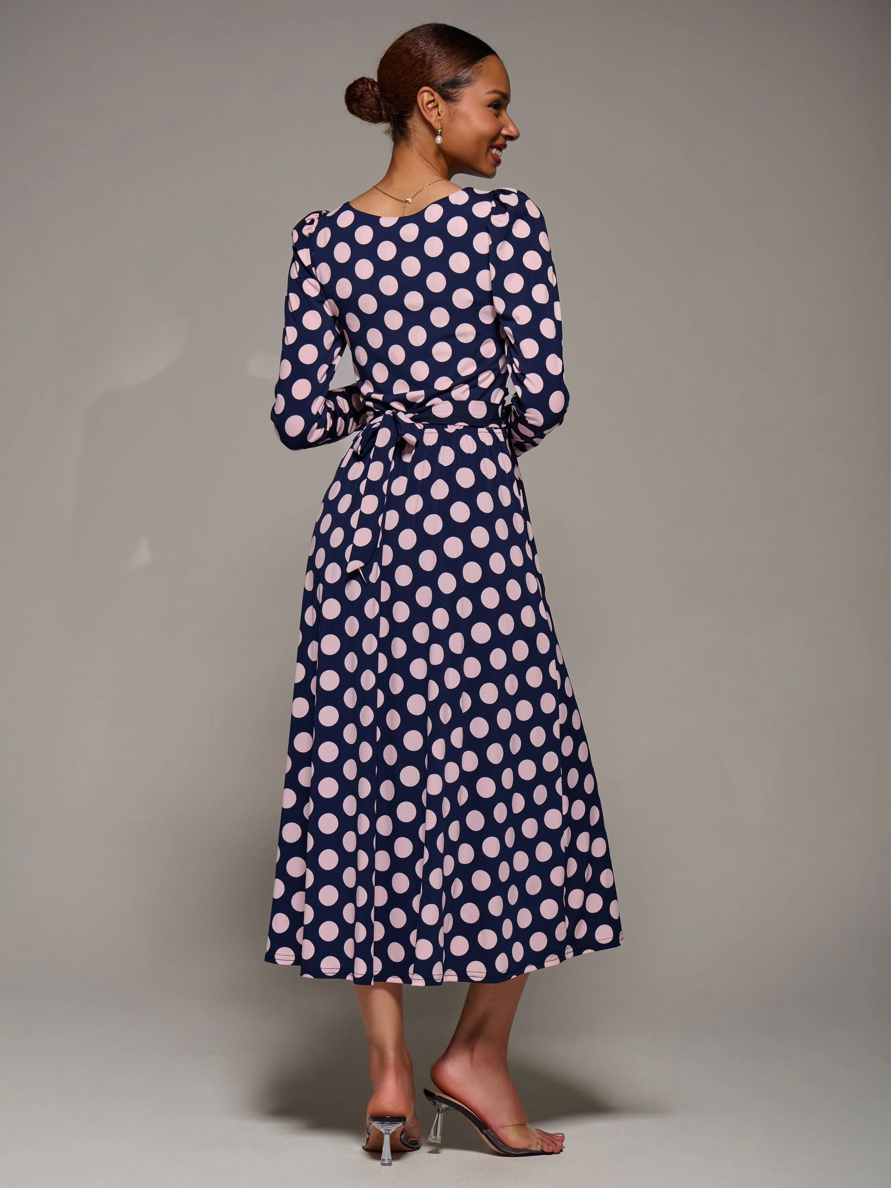 Jolie Moi Blue Puff Long Sleeve Jersey Maxi Dress