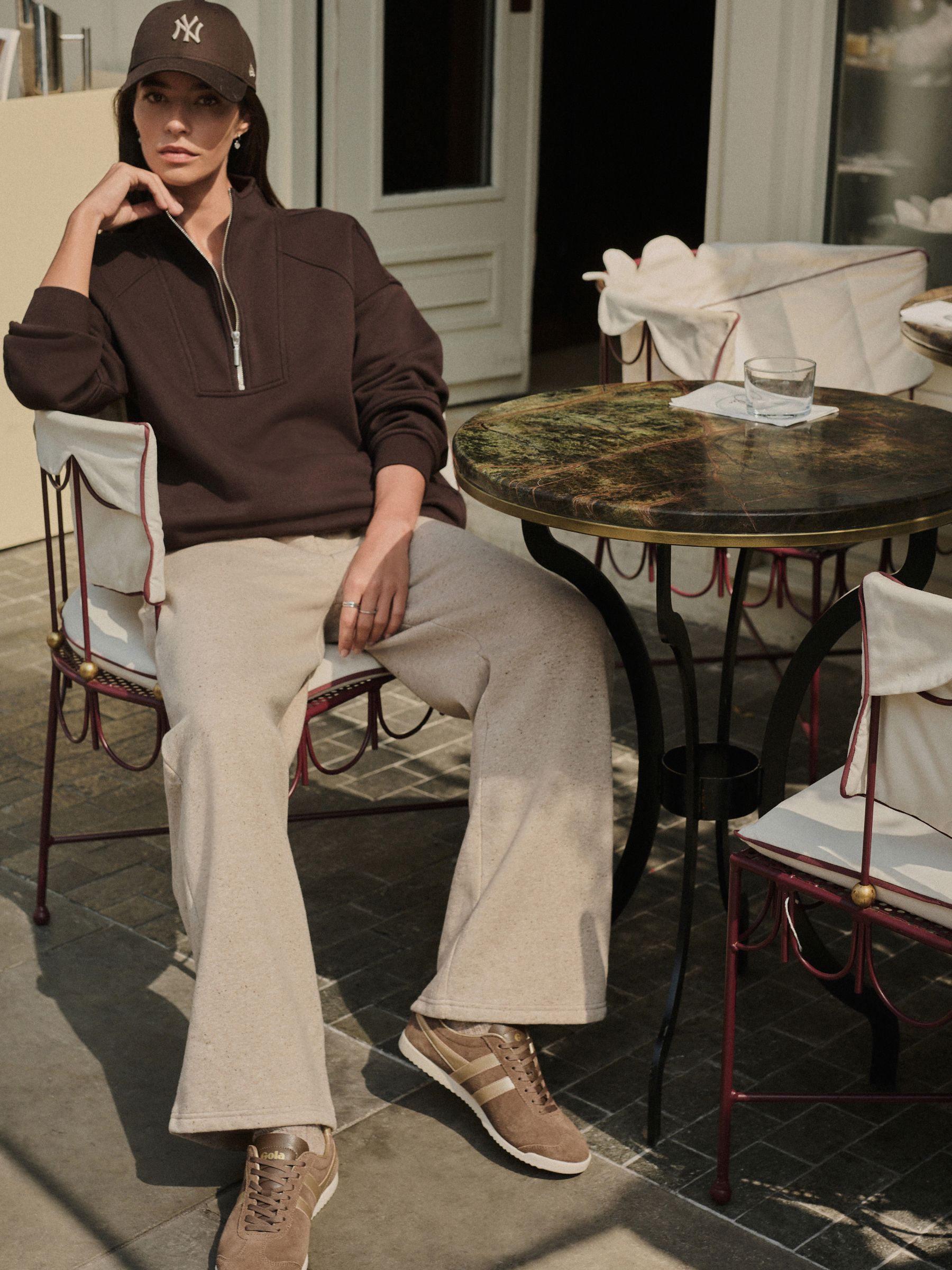 Chocolate Brown Relaxed Fit Heavyweight Cotton Rich Jersey Zip Neck Sweatshirt