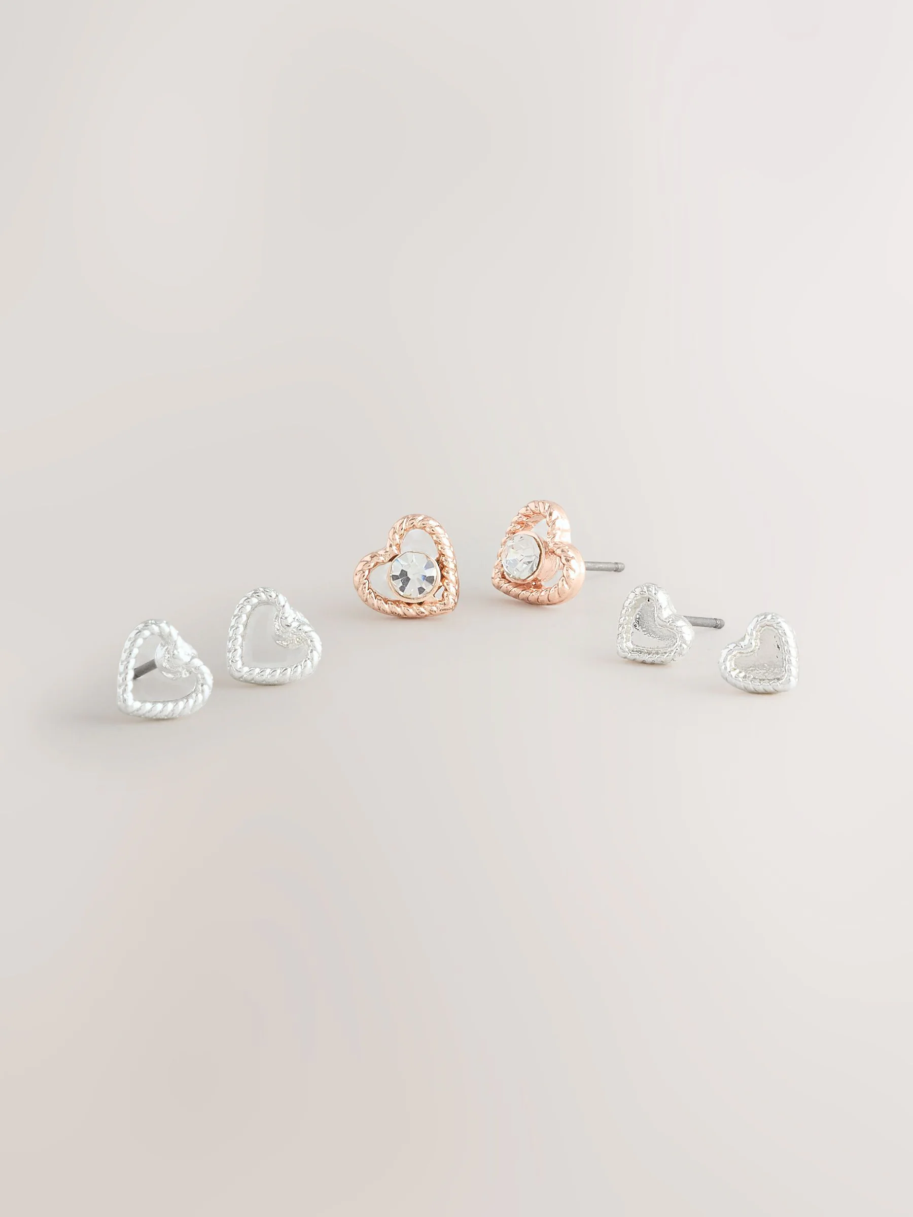 Rose Gold Tone/Silver Tone Heart Stud Earrings 3 Pack