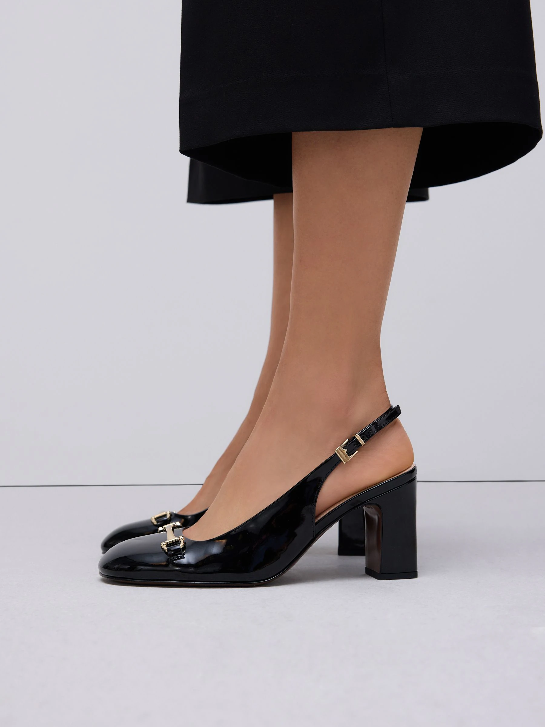 Black Standard/Wide Fit Hardware Slingback Block Heels