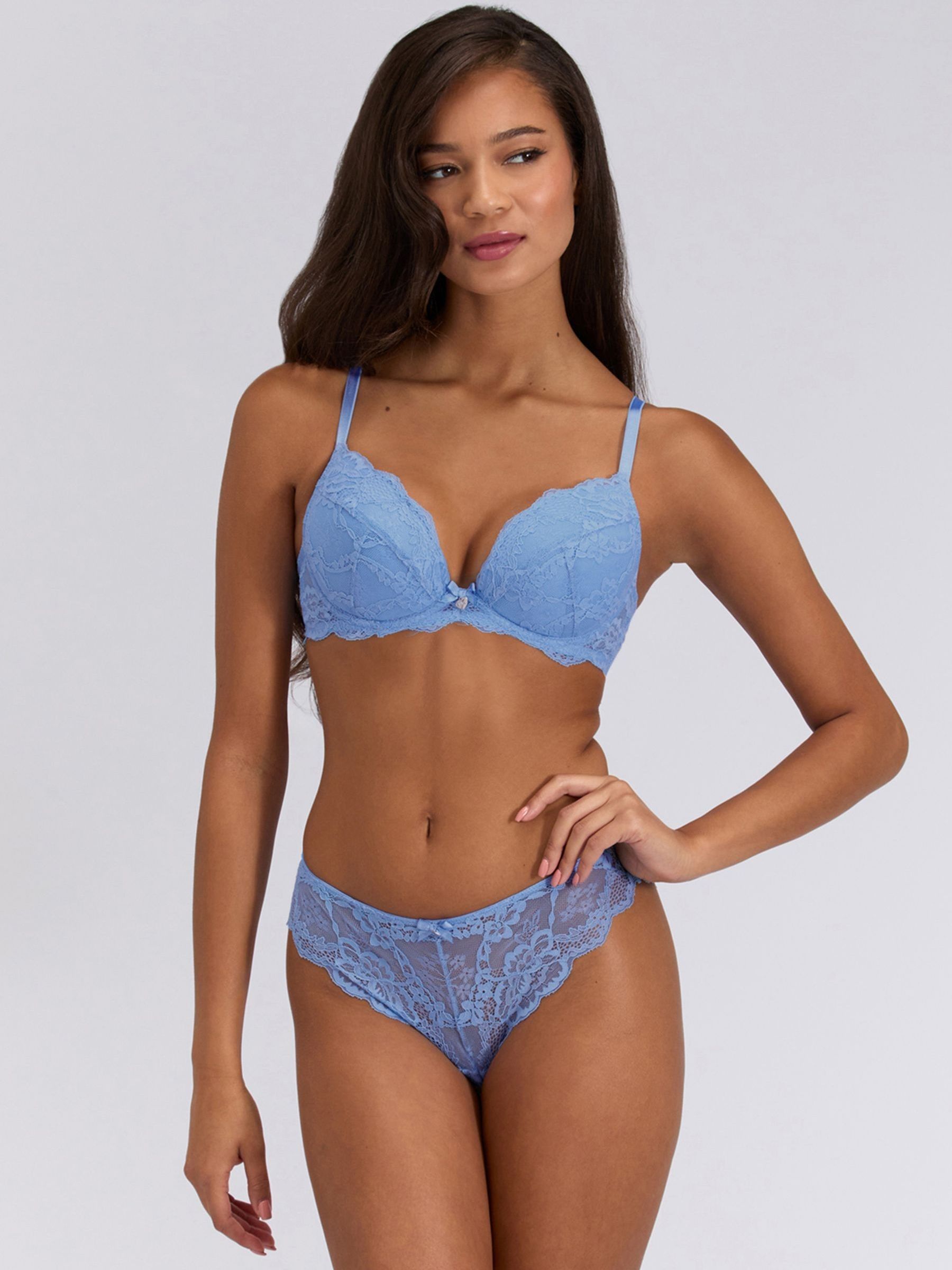 Boux Avenue Cornflower Blue Thong Mollie 24 Lace Knickers