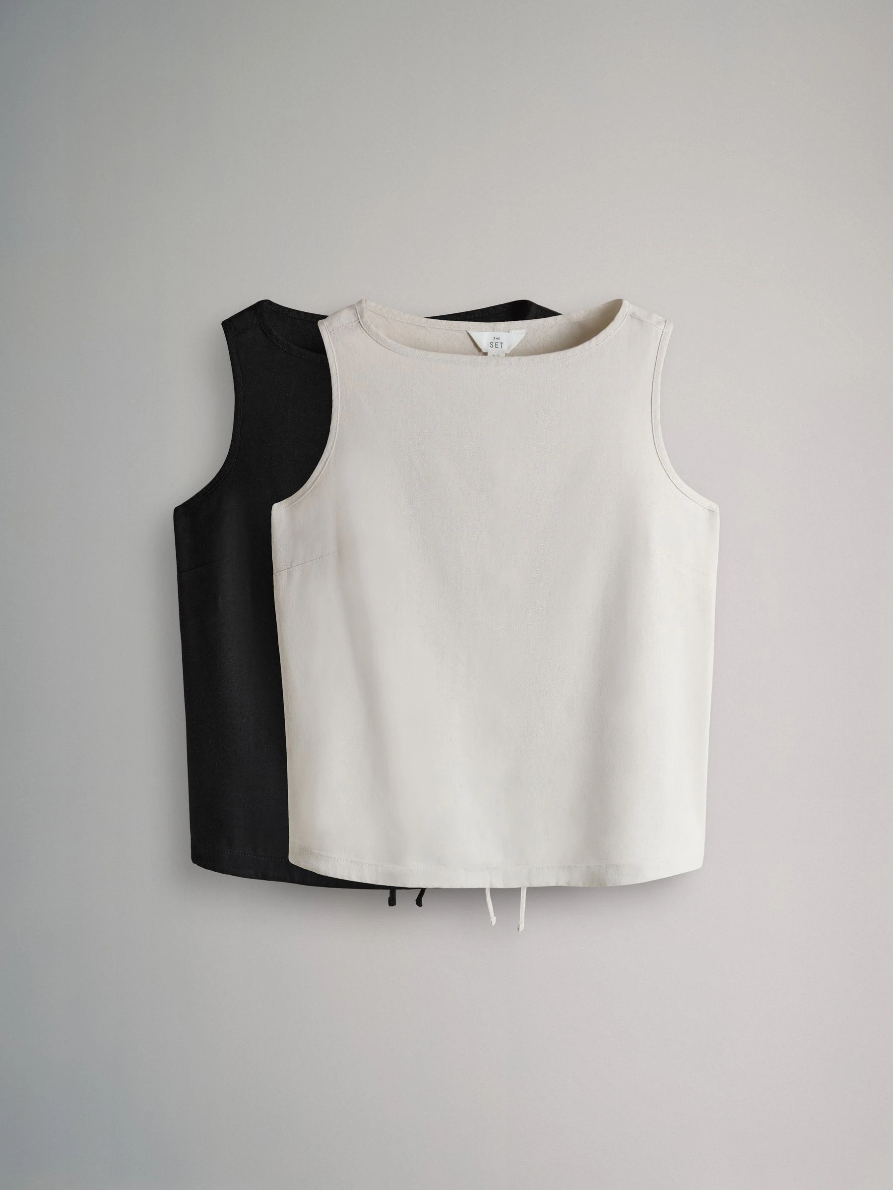 The Set 2 Pack Tie Hem Tops With Linen Black/Stone