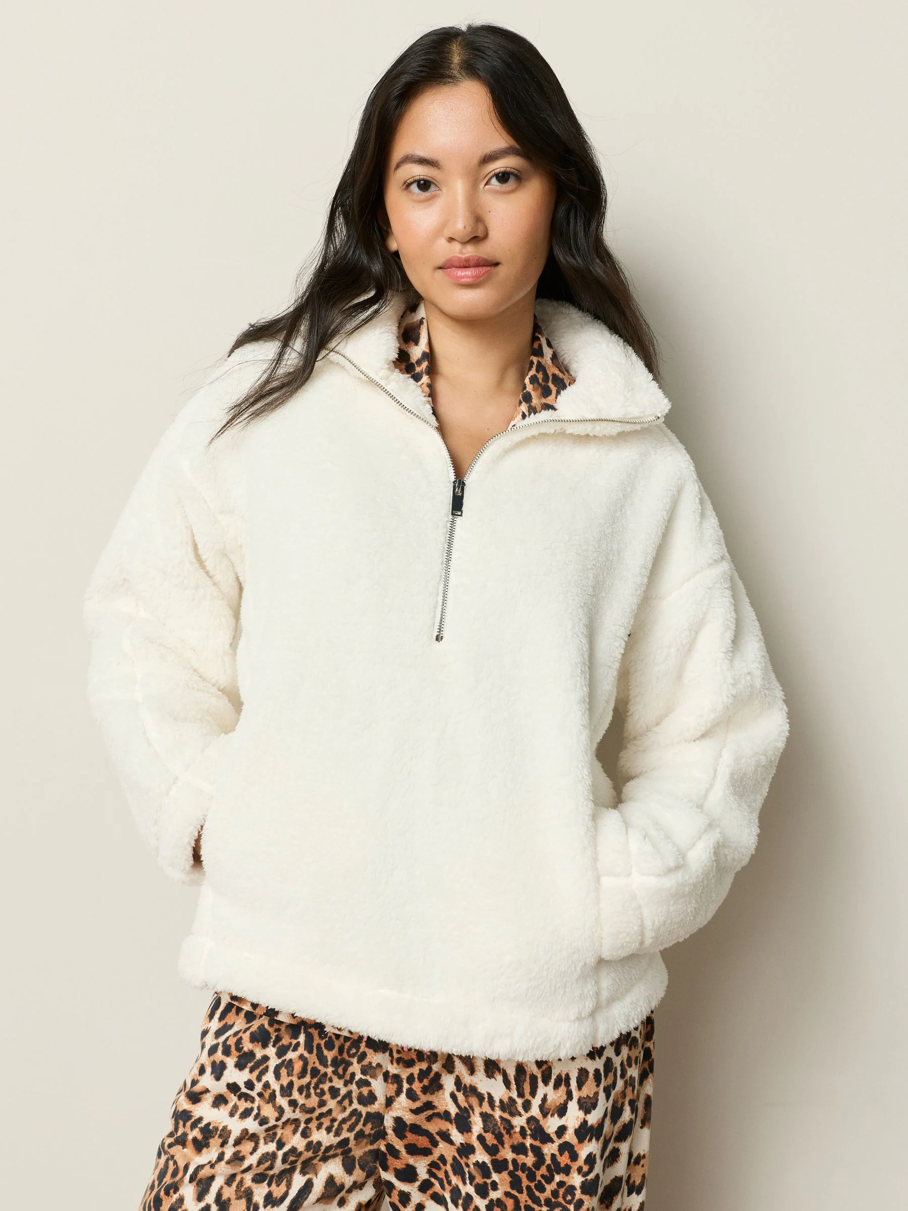 Cream Borg Half Zip Fleece