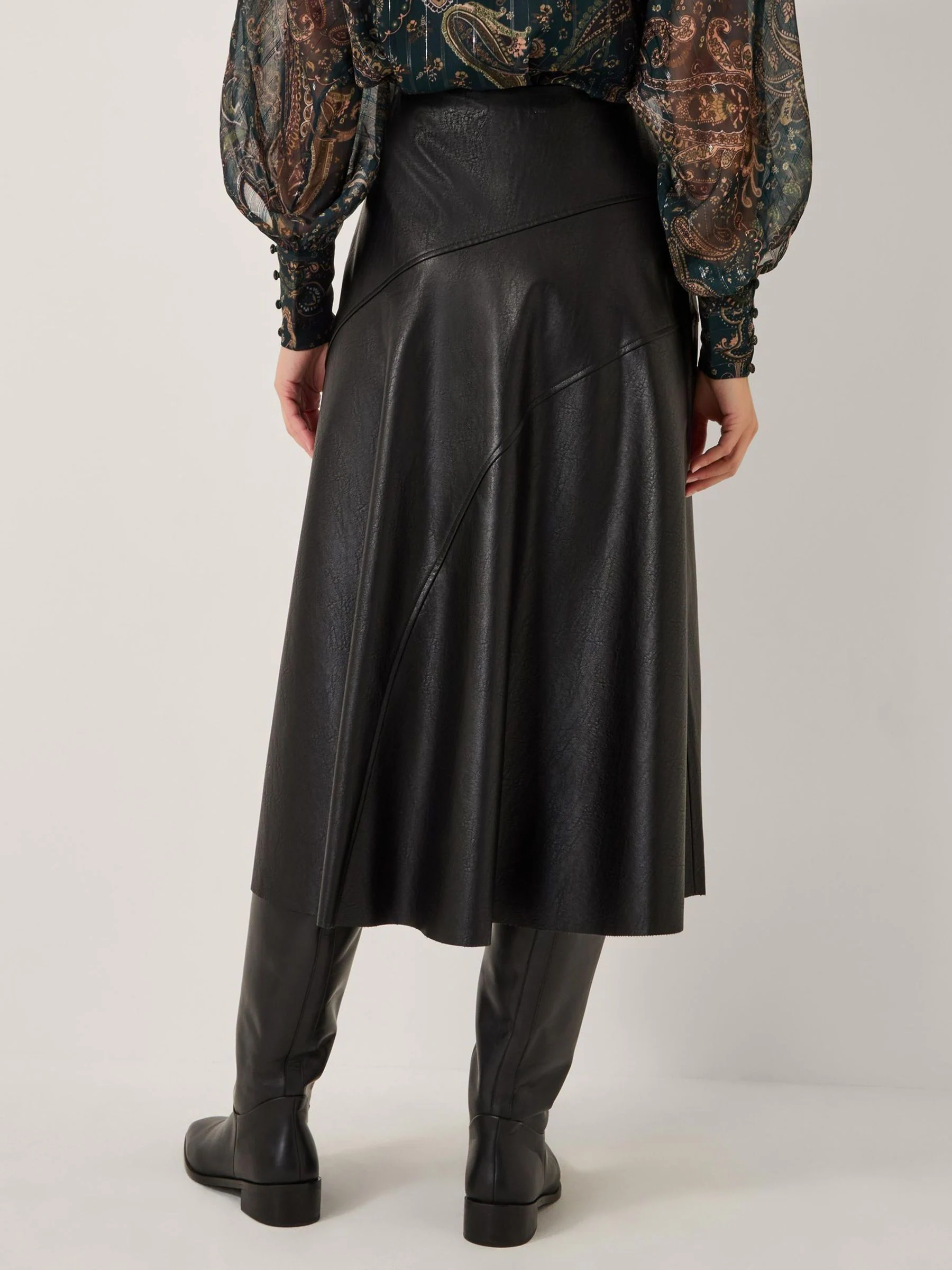 Monsoon Black Marnie Faux Leather Midi Skirt