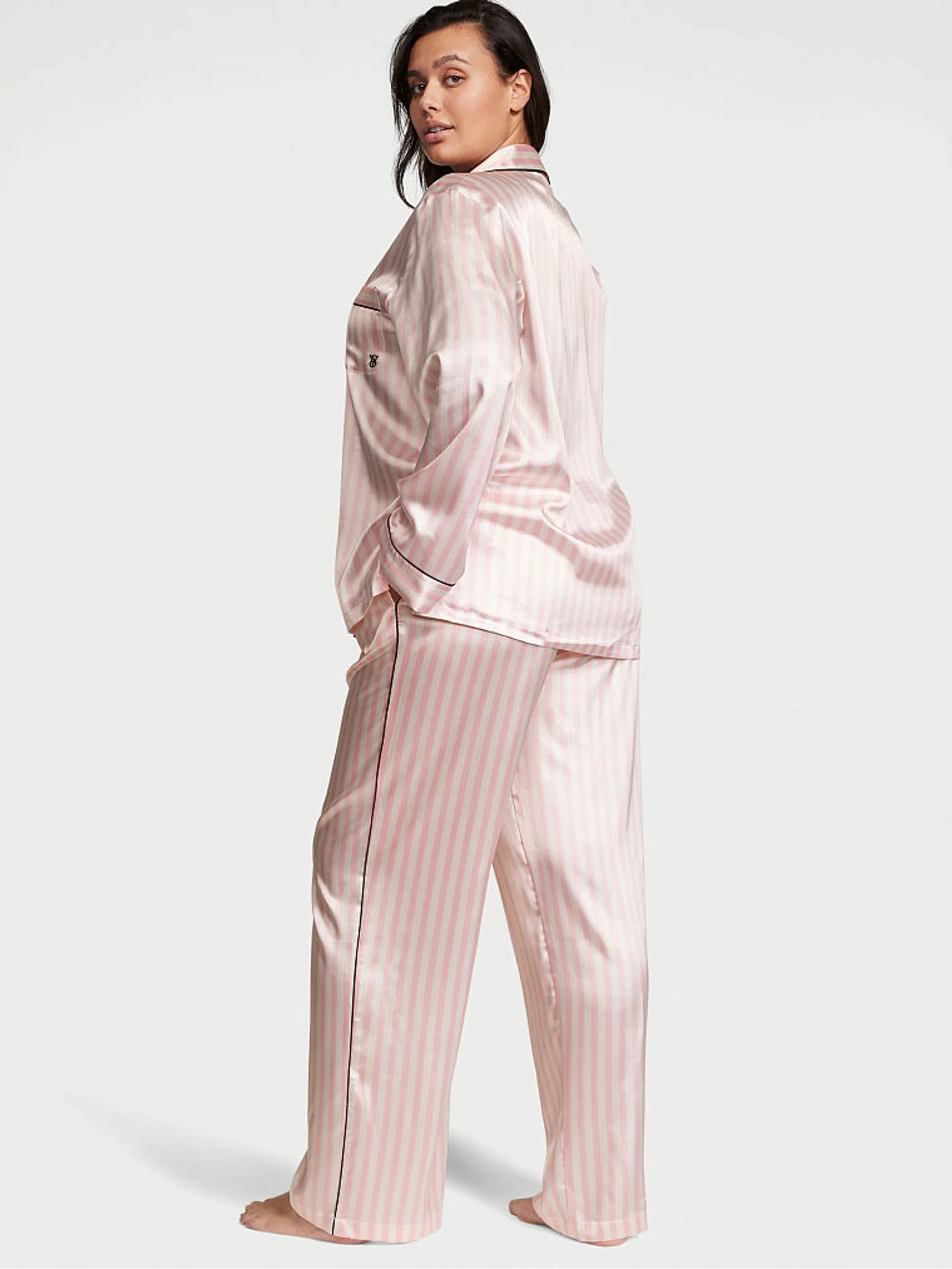 Victoria's Secret Pink Iconic Stripe Satin Long Pyjamas Set