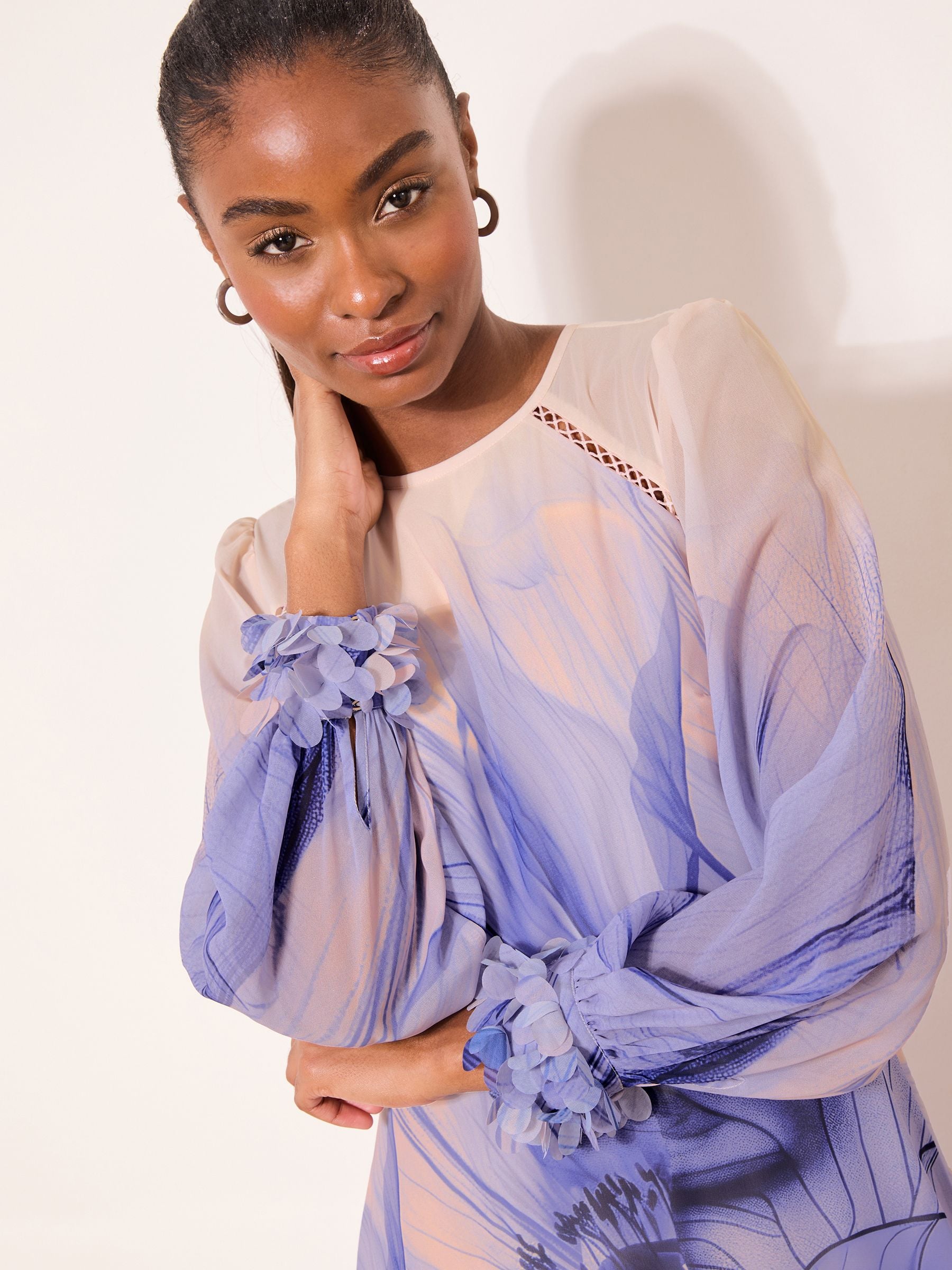 Lipsy Navy Floral Print Long Sleeve Midi Dress