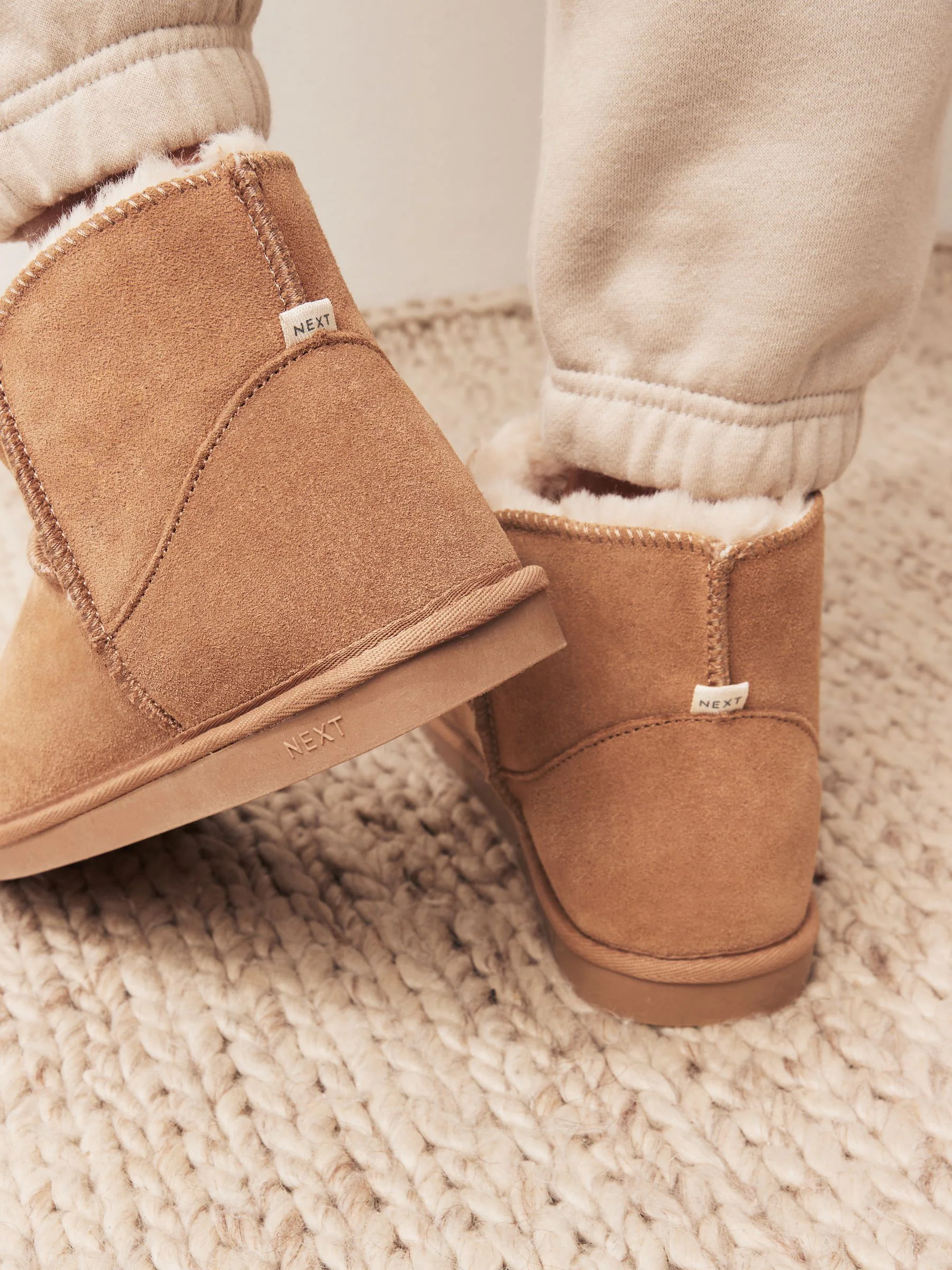 Tan Brown Faux Fur Lined Suede Slipper Boots